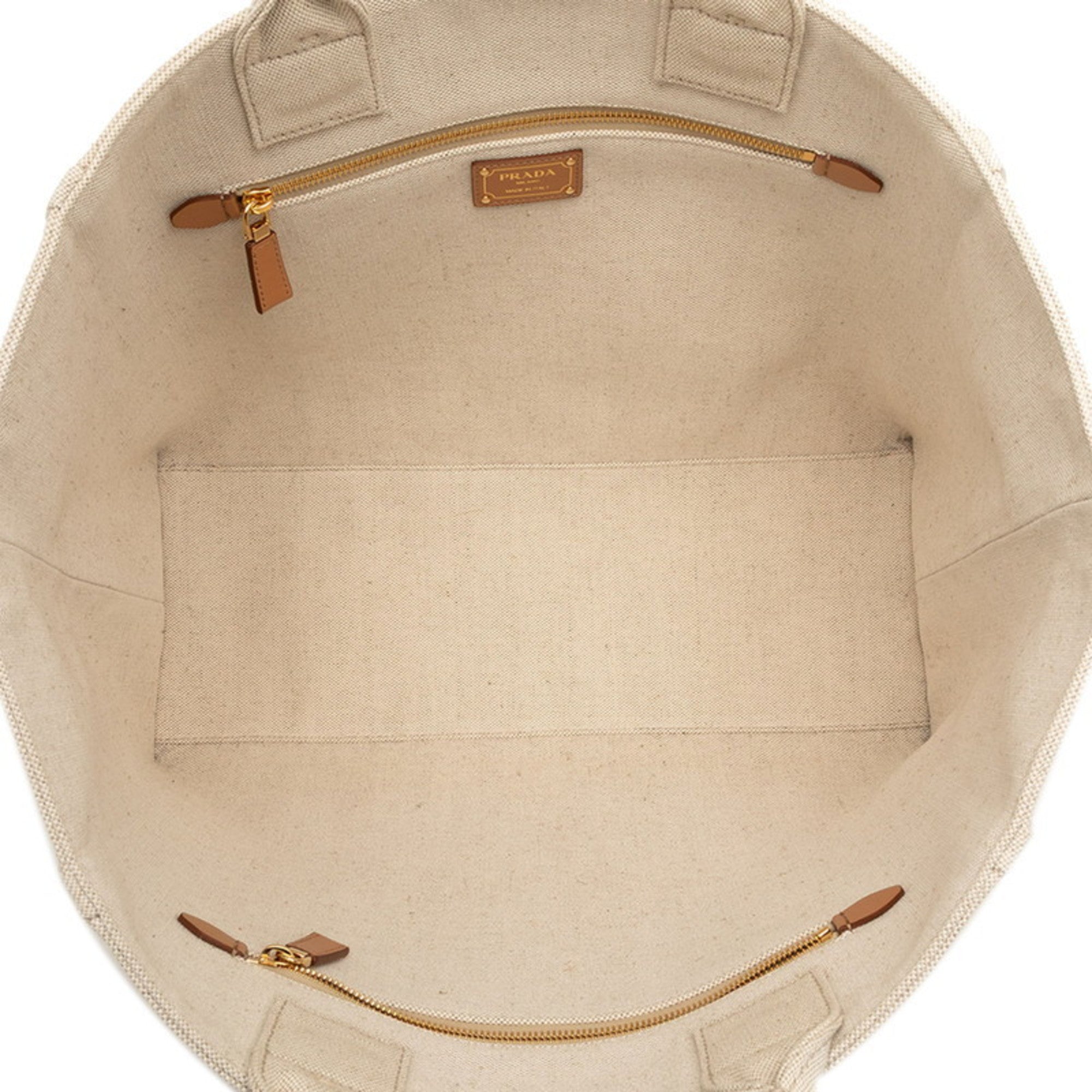 Prada Beige White Canvas Leather Tote Bag (Pre-Owned)