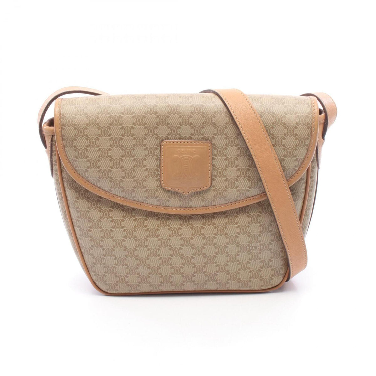 Celine Beige Brown Coated Canvas Leather Handbag Shoulder Bag (Pre-Owned)