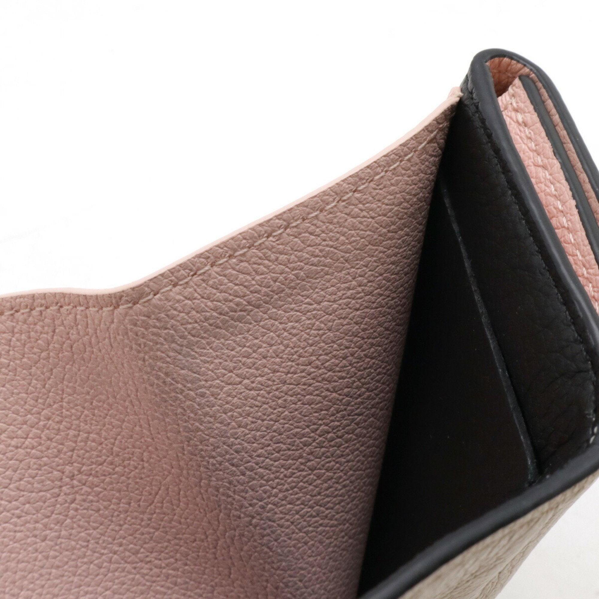 Louis Vuitton Beige Black Leather Wallet (Tri-Fold) (Pre-Owned)