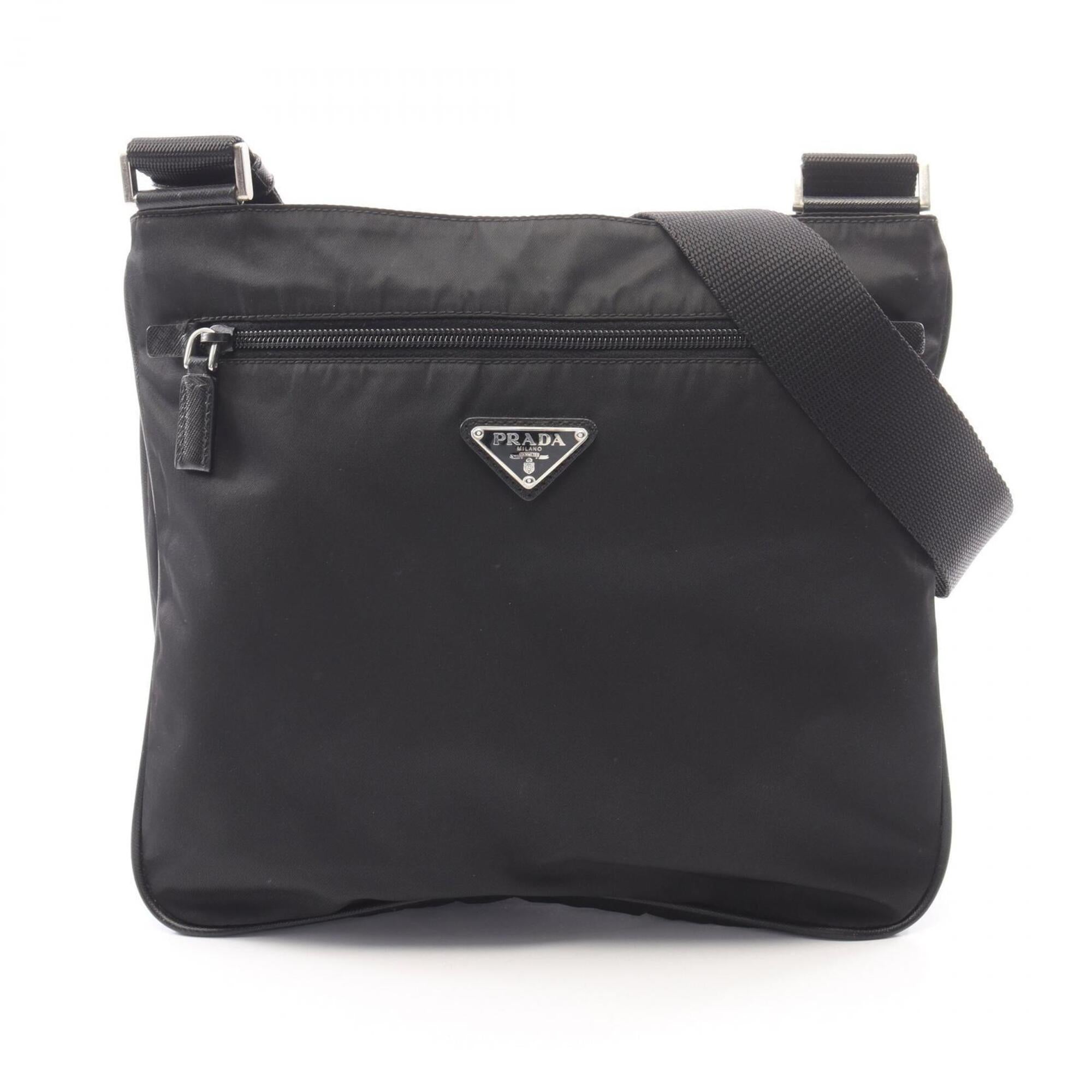 Prada Black Nylon Leather Handbag Shoulder Bag (Pre-Owned)