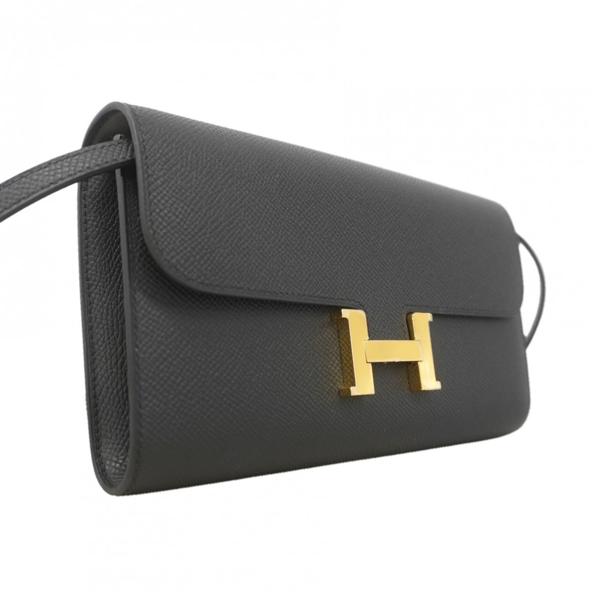 Hermes Black Leather Chain/Shoulder Wallet (Pre-Owned)