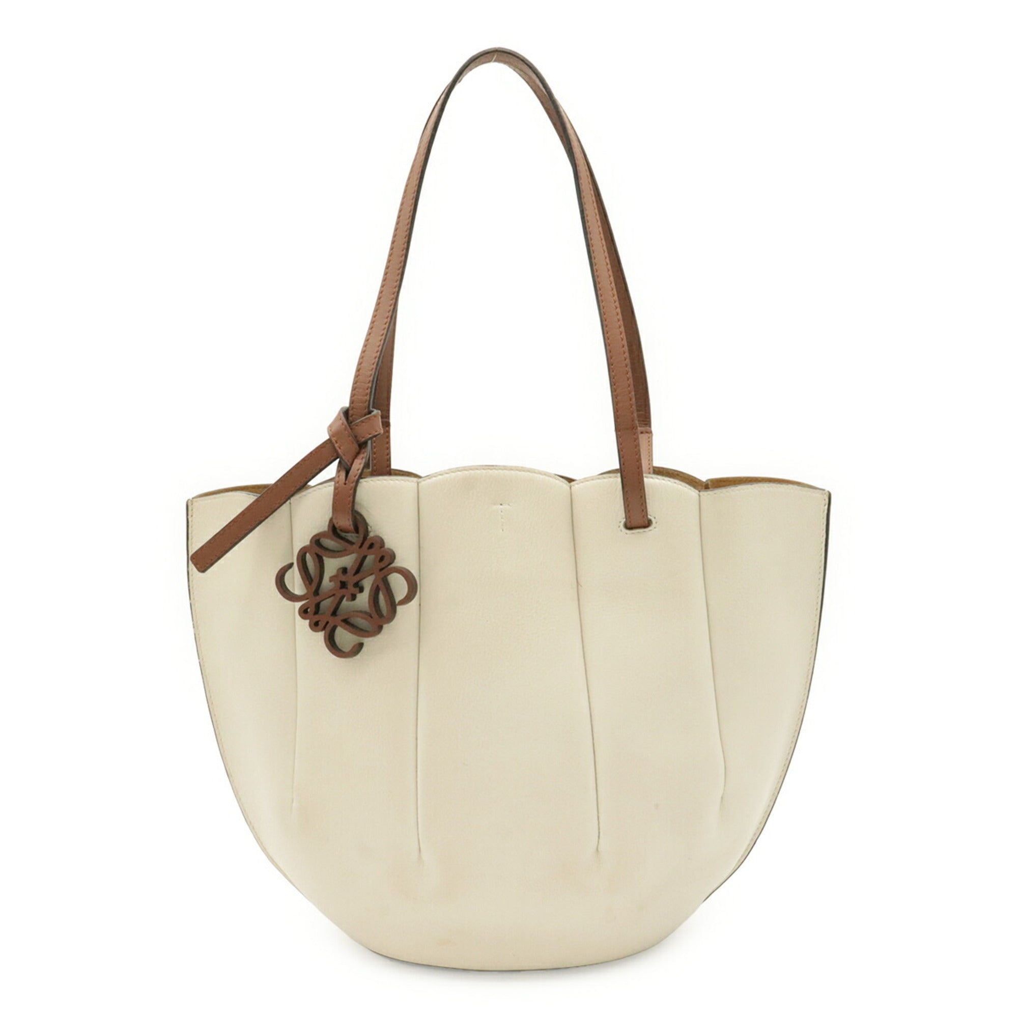 Loewe Brown White Leather Shoulder Bag Tote Bag (Pre-Owned)