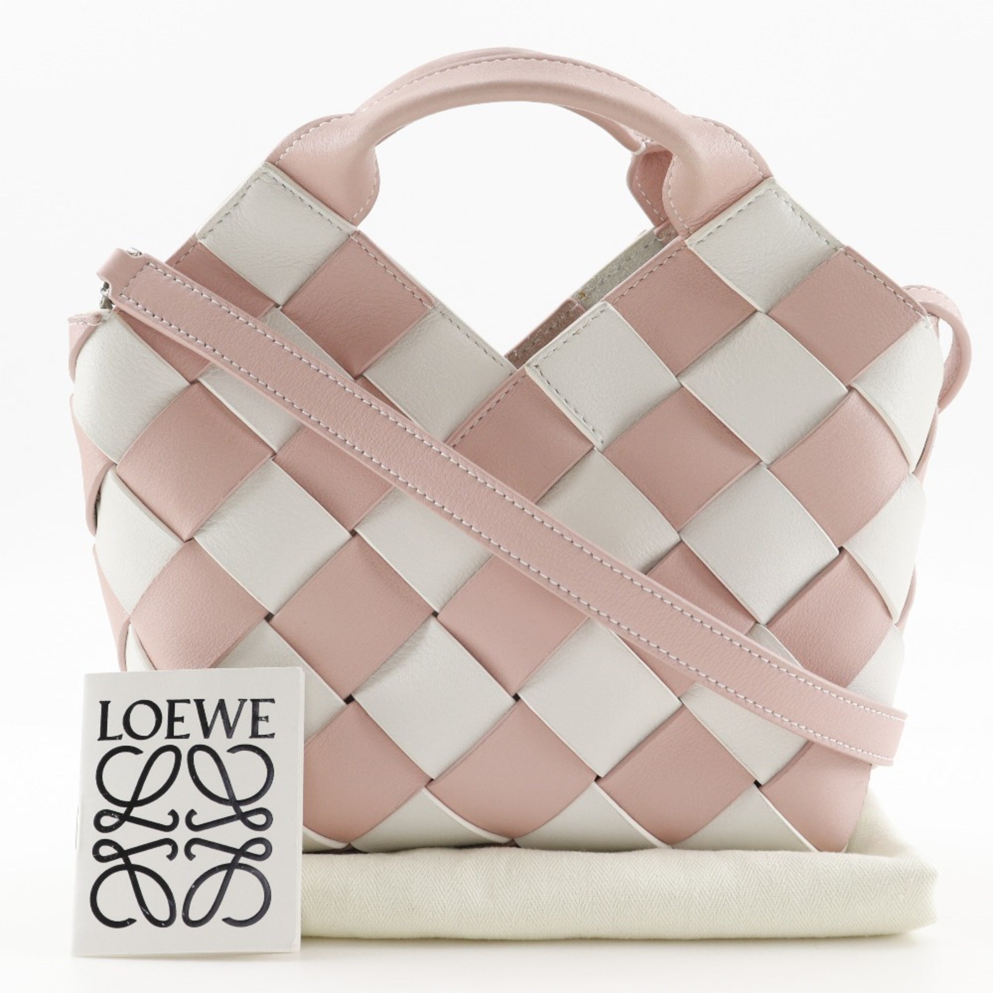 Loewe Pink White Leather Basket Handbag (Pre-Owned)