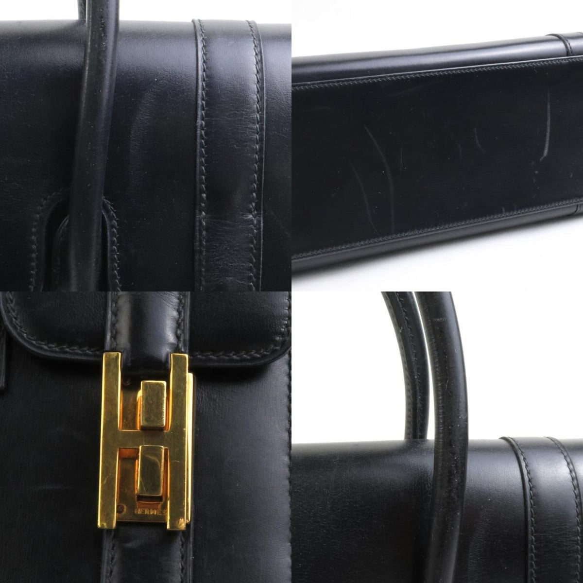 Hermes Black Box Calf Leather Handbag (Pre-Owned)