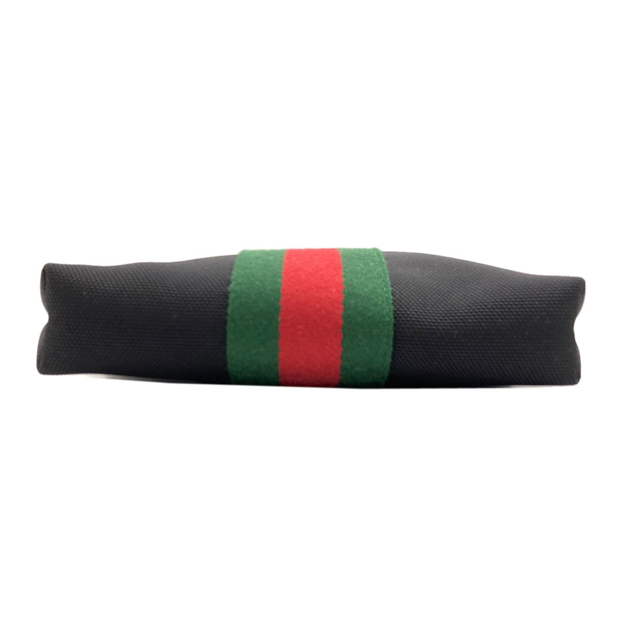 Gucci Sherry Line Black Green Red Color Nylon Canvas Shoulder Bag (Pre-Owned)