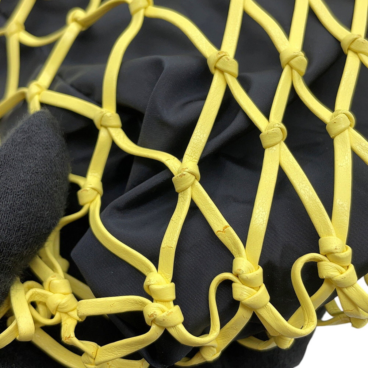 Prada Black Yellow Mesh Handbag Tote Bag (Pre-Owned)