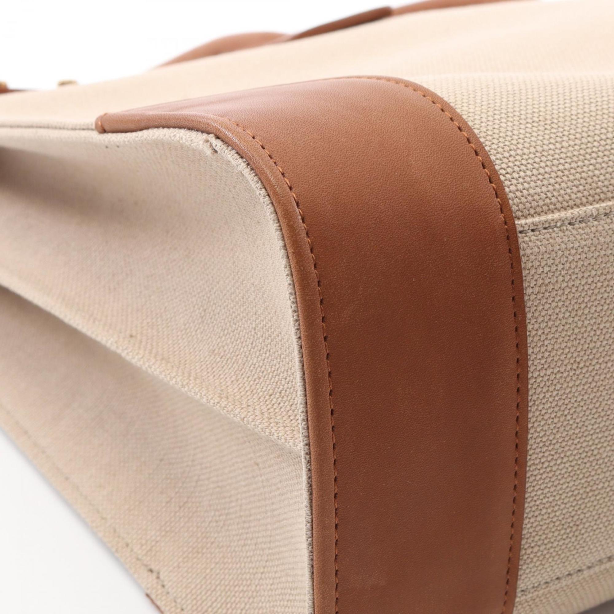 Saint Laurent Beige Brown Canvas Leather Tote Bag (Pre-Owned)