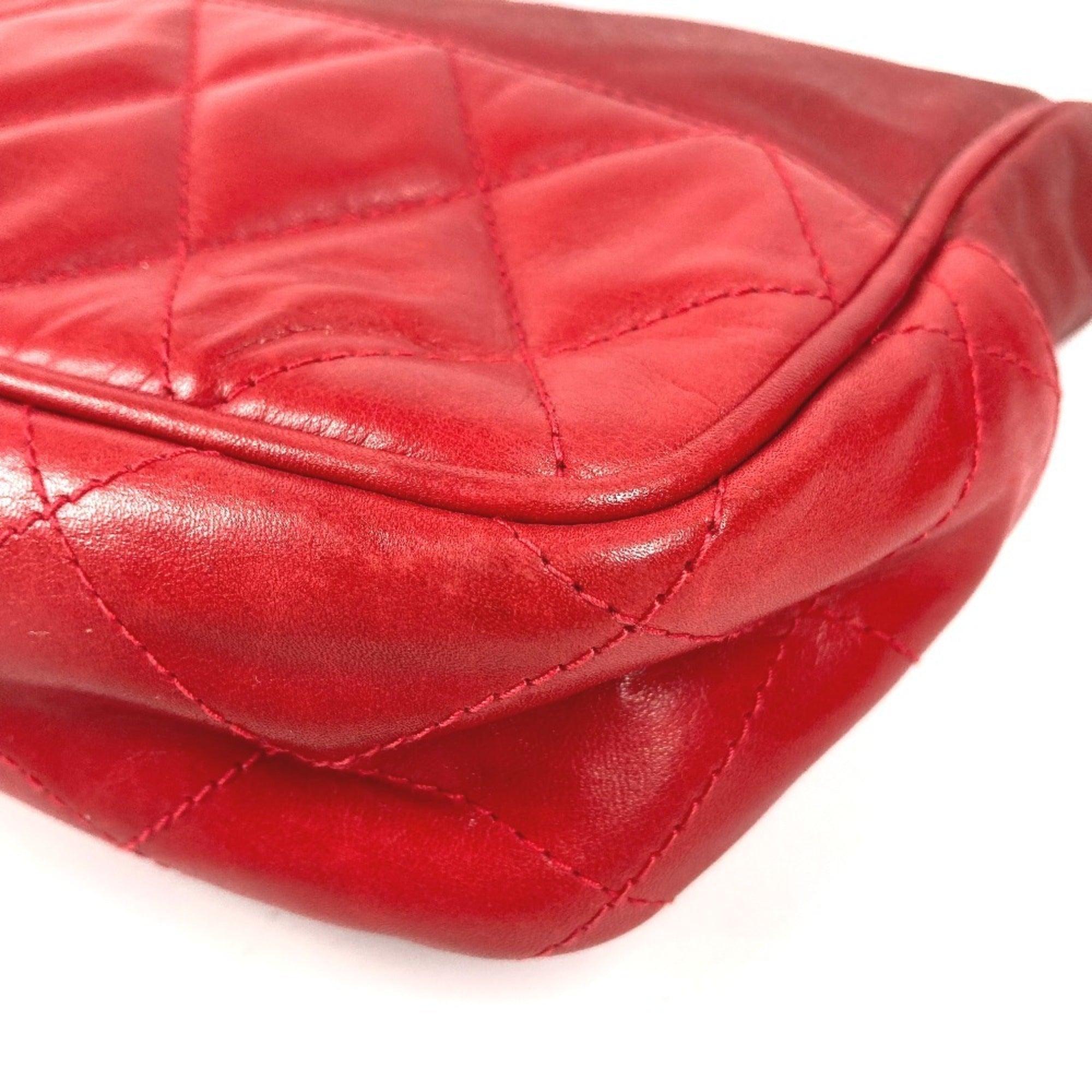 Chanel Red Color Leather Coated Canvas Shoulder Bag Tote Bag (Pre-Owned)