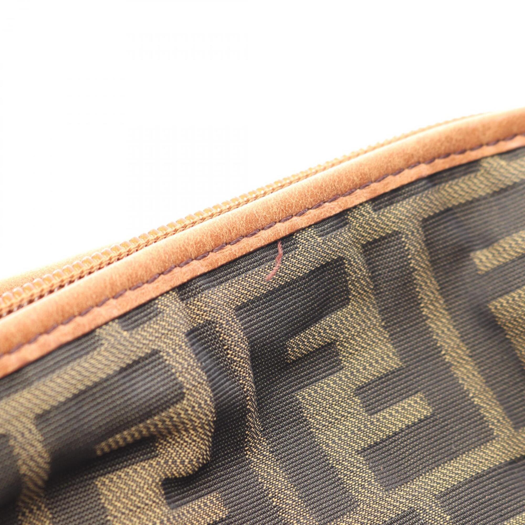 Fendi Black Brown Canvas Leather Handbag Shoulder Bag (Pre-Owned)