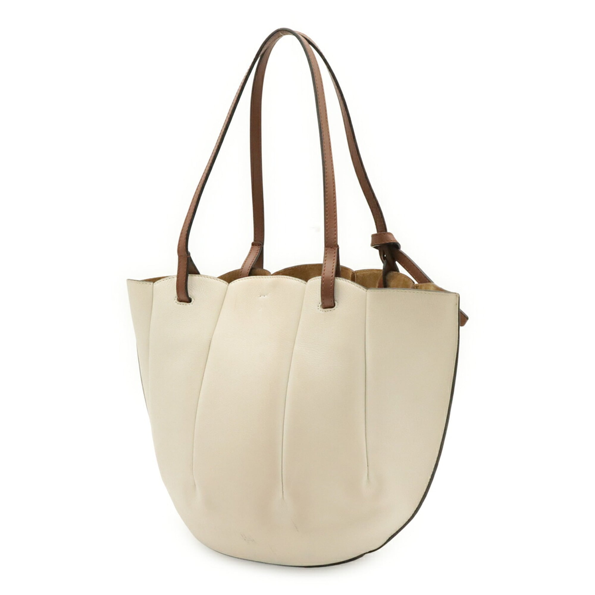 Loewe Brown White Leather Shoulder Bag Tote Bag (Pre-Owned)