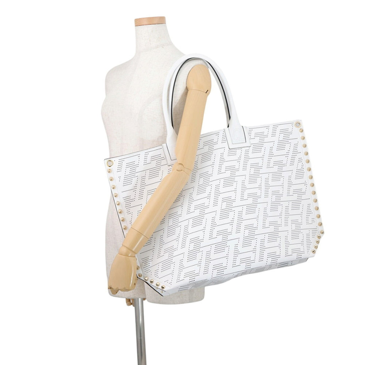 Christian Louboutin Champagne Gold Red Color White Leather Handbag Tote Bag (Pre-Owned)