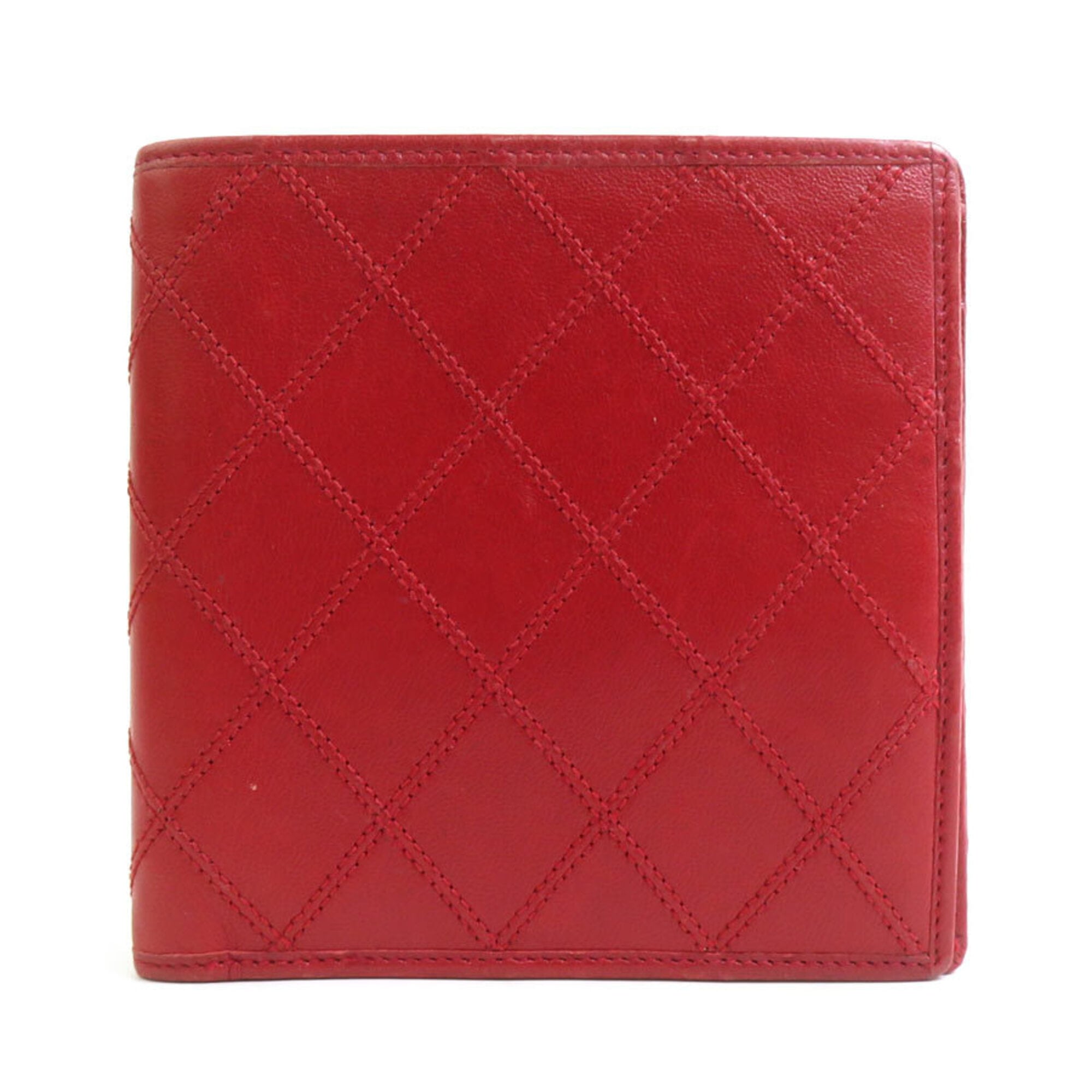 Chanel Red Color Leather Wallet (Bi-Fold) (Pre-Owned)