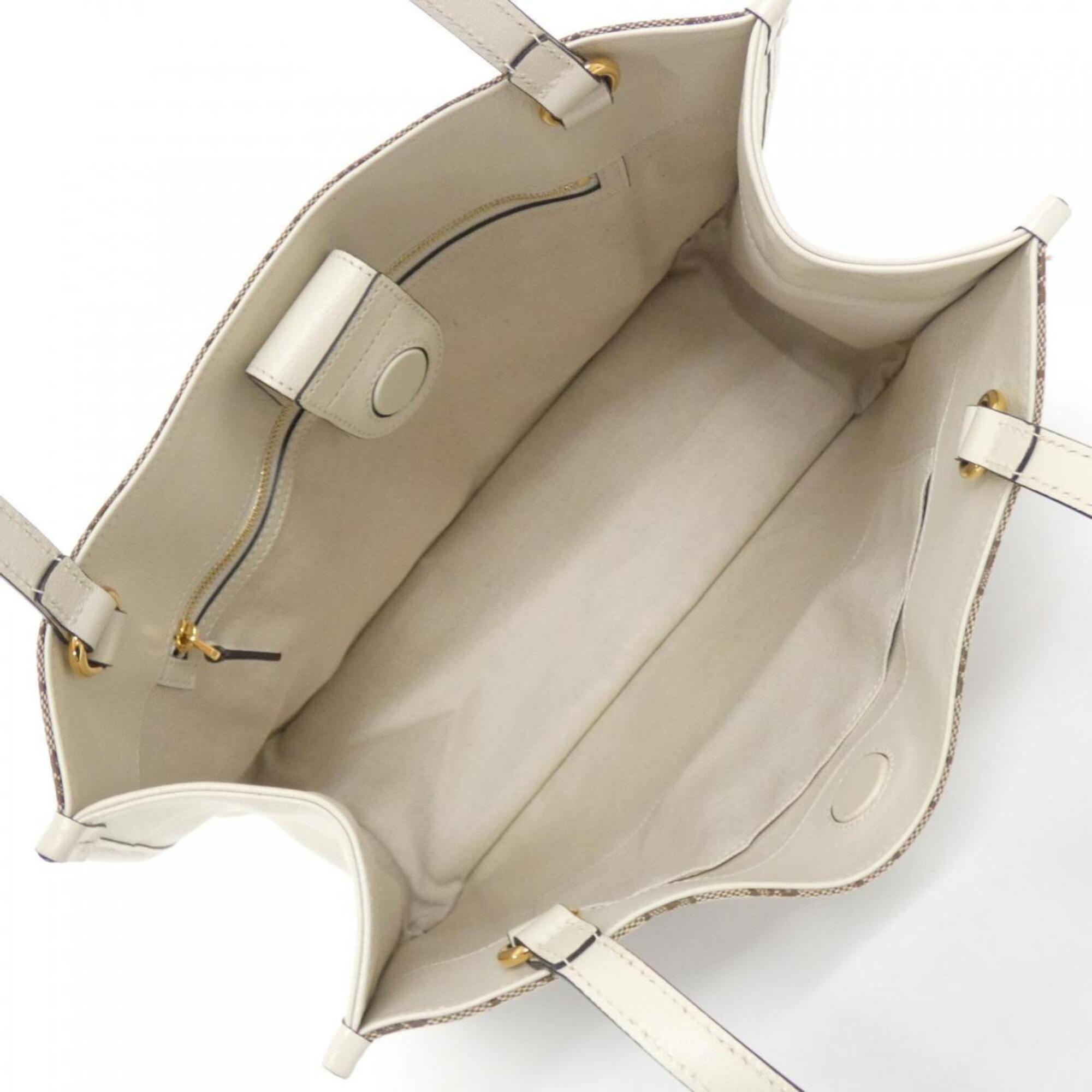 Gucci Beige White Gg Canvas Leather Handbag (Pre-Owned)