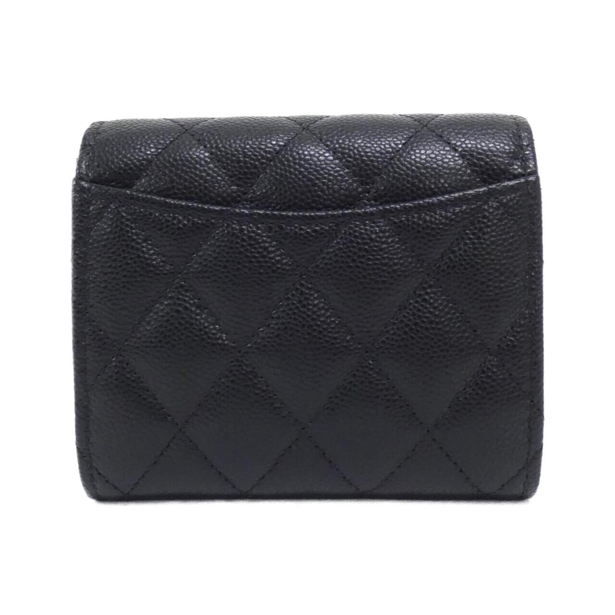 Chanel Black Bordeaux Grained Calfskin Wallet (Tri-Fold) (Pre-Owned)