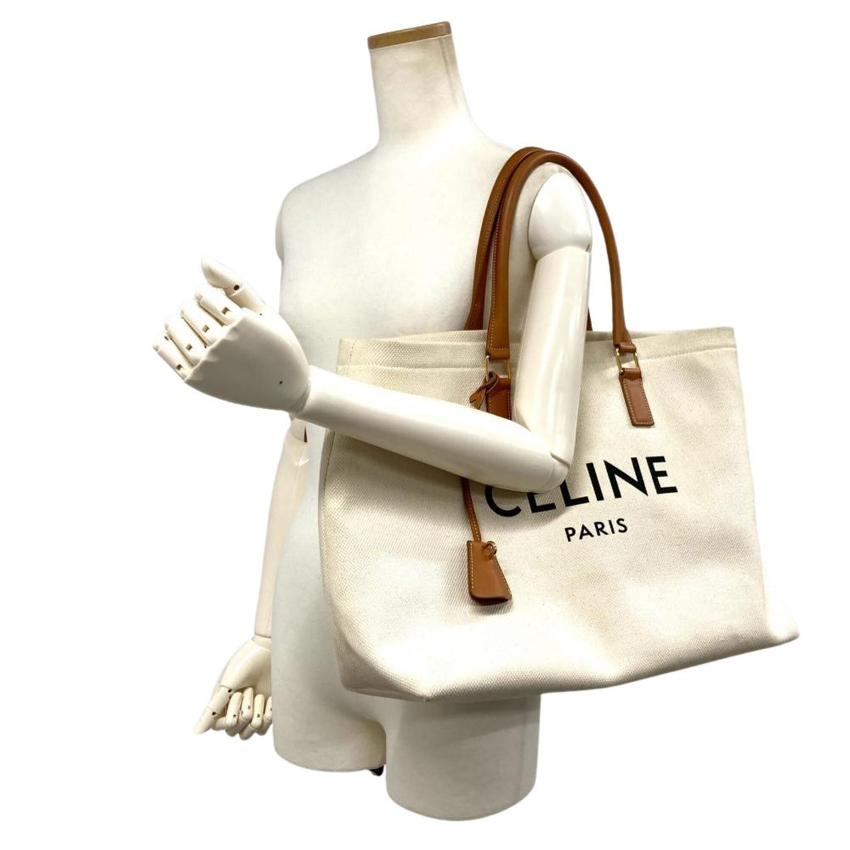 Celine Beige Canvas Leather Tote Bag (Pre-Owned)