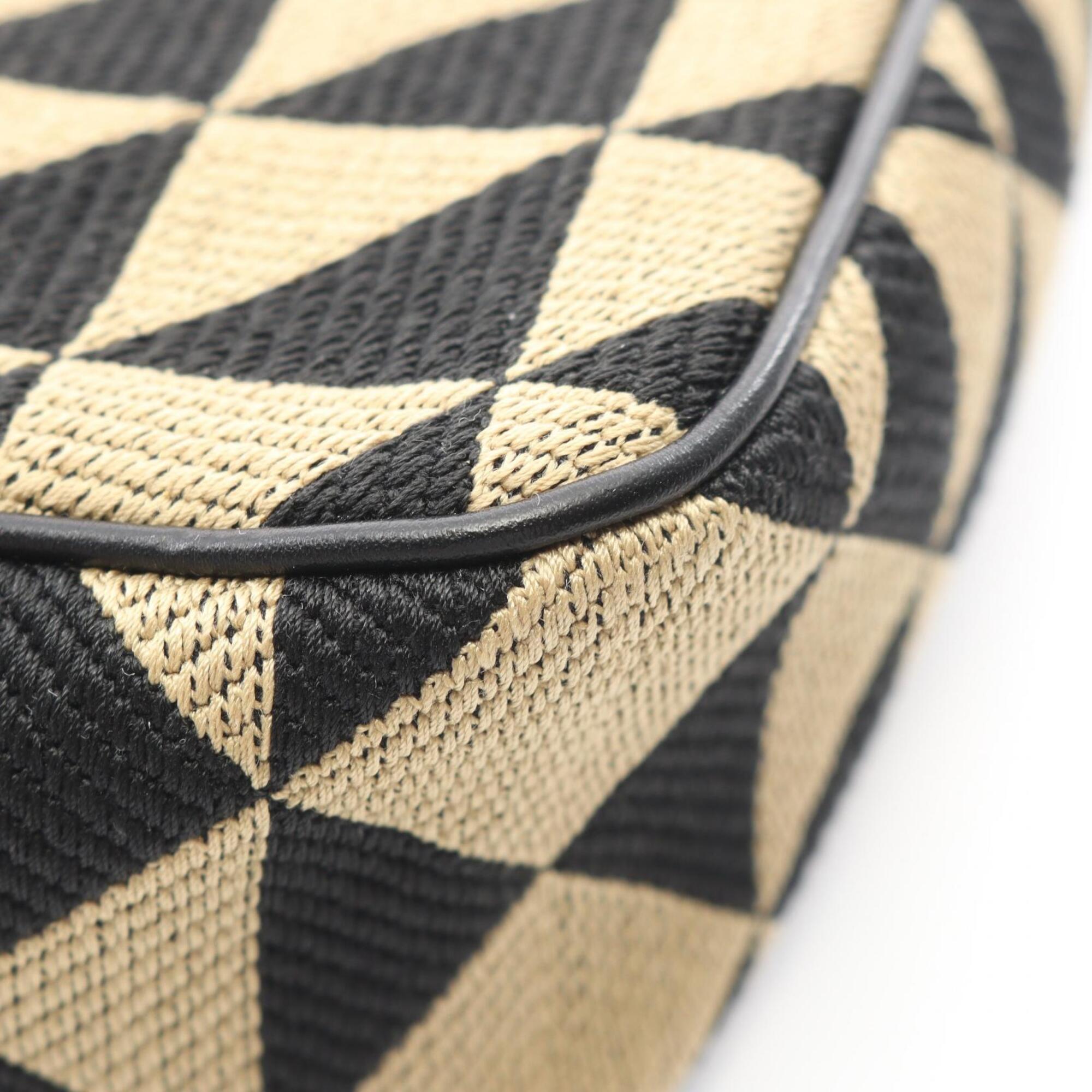 Prada Beige Black Canvas Leather Handbag Shoulder Bag (Pre-Owned)