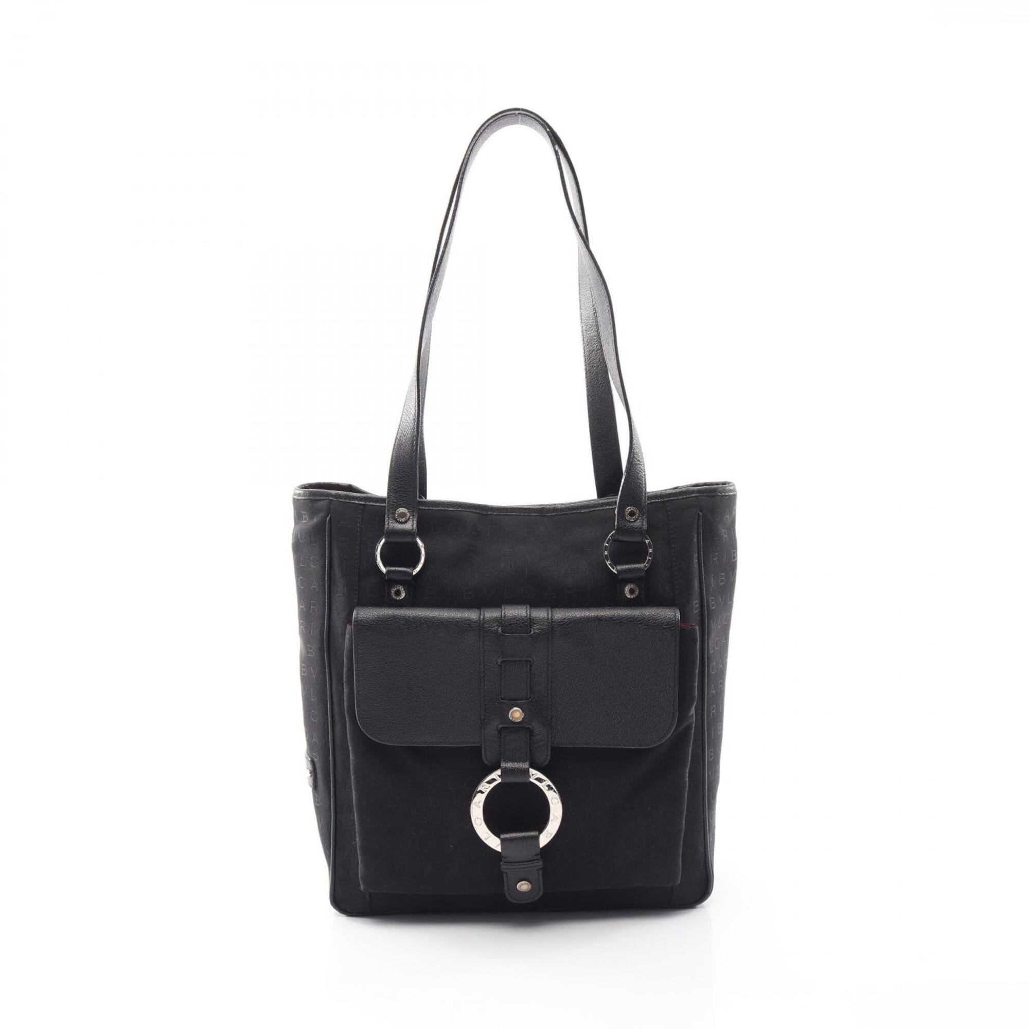 Bvlgari Black Canvas Leather Handbag Tote Bag (Pre-Owned)