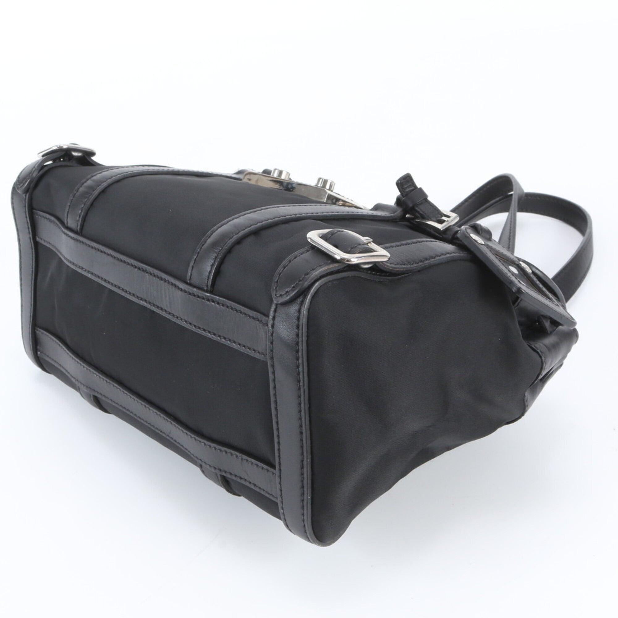 Prada Black Leather Nylon Handbag Shoulder Bag (Pre-Owned)