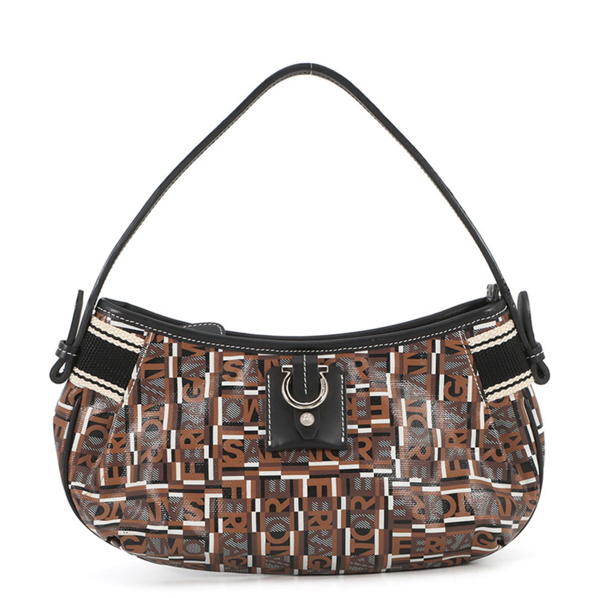 Salvatore Ferragamo Gancini Brown Pvc Leather Handbag (Pre-Owned)