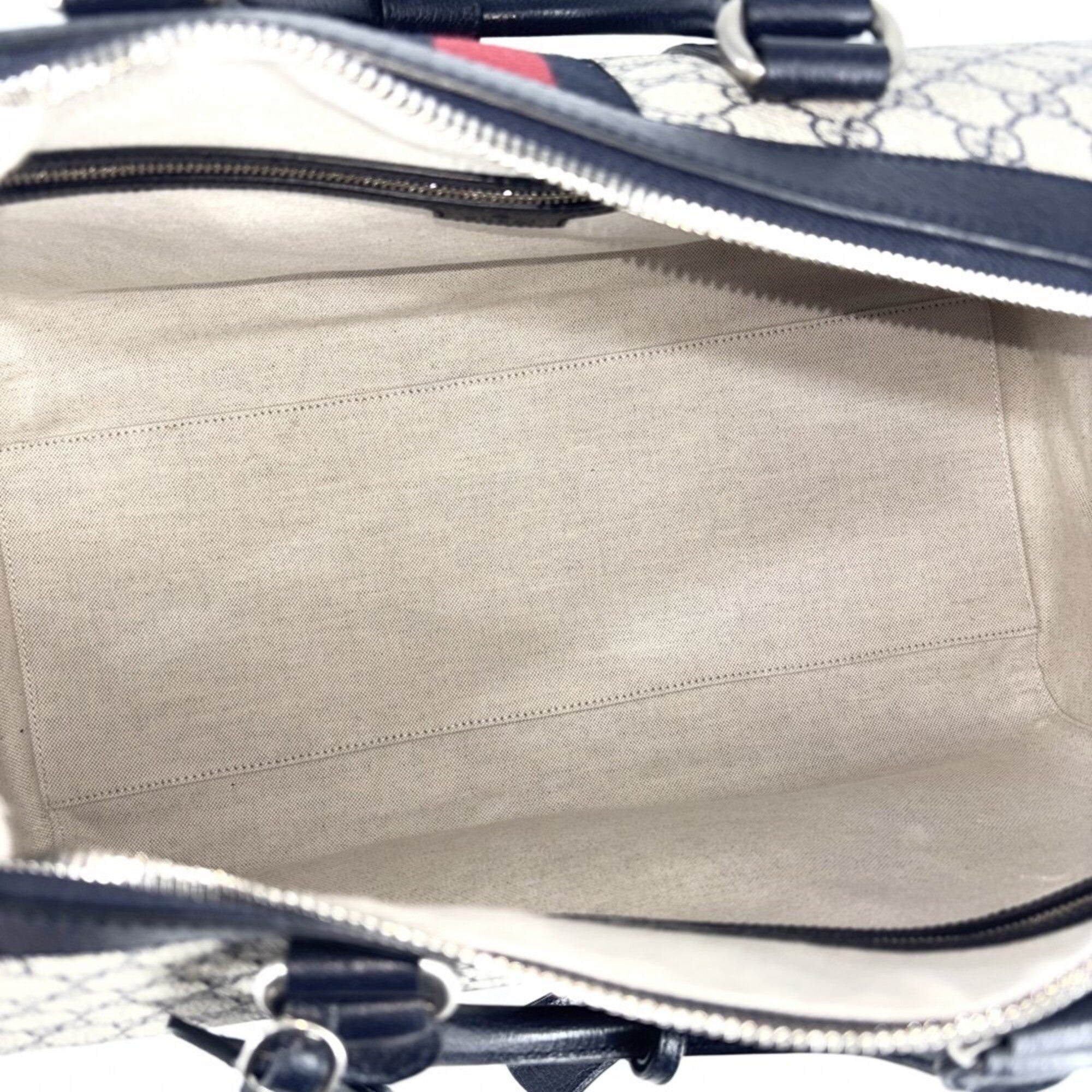 Gucci Beige Navy Gg Supreme Leather Boston Bag Handbag Shoulder Bag (Pre-Owned)