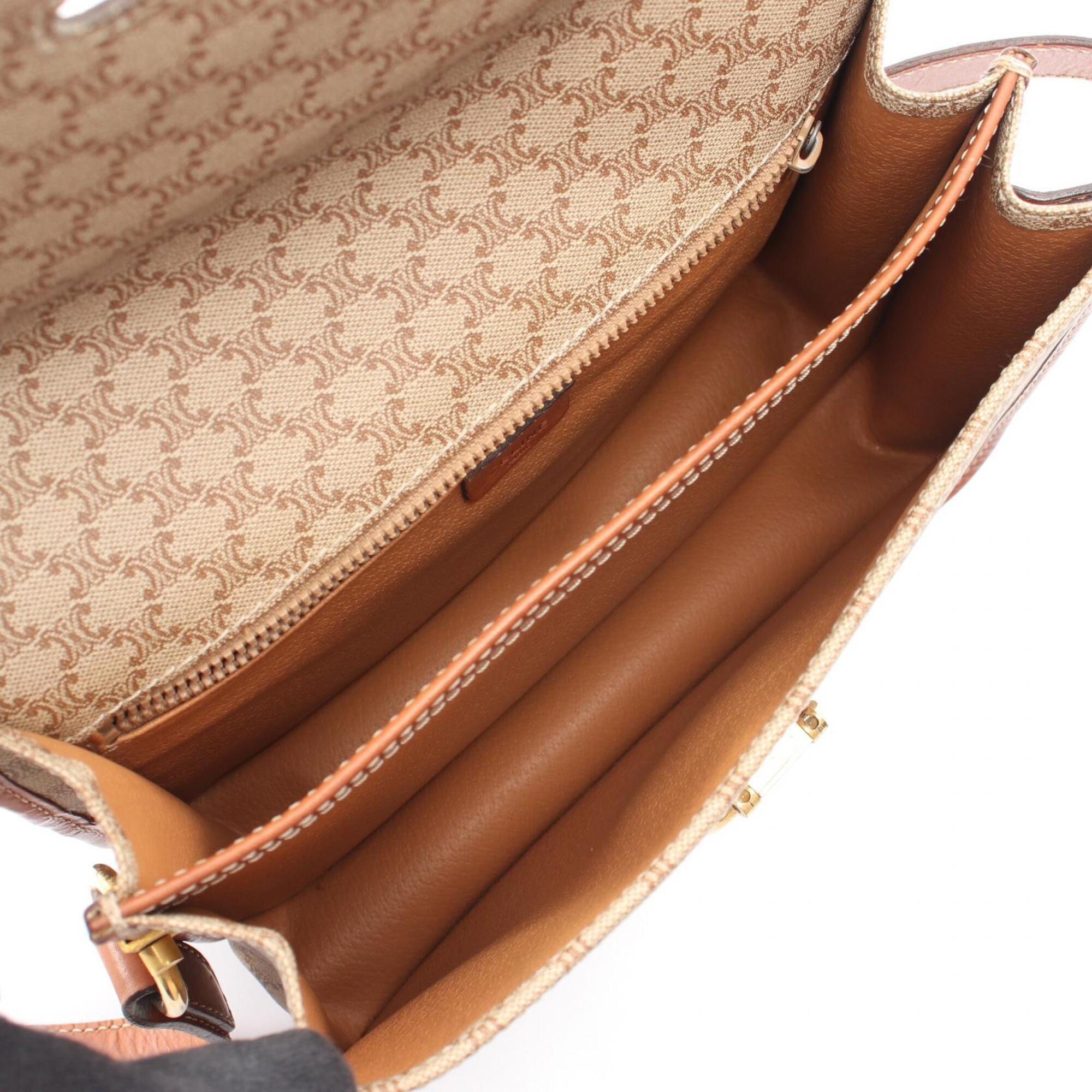Celine Beige Brown Coated Canvas Leather Handbag Shoulder Bag (Pre-Owned)