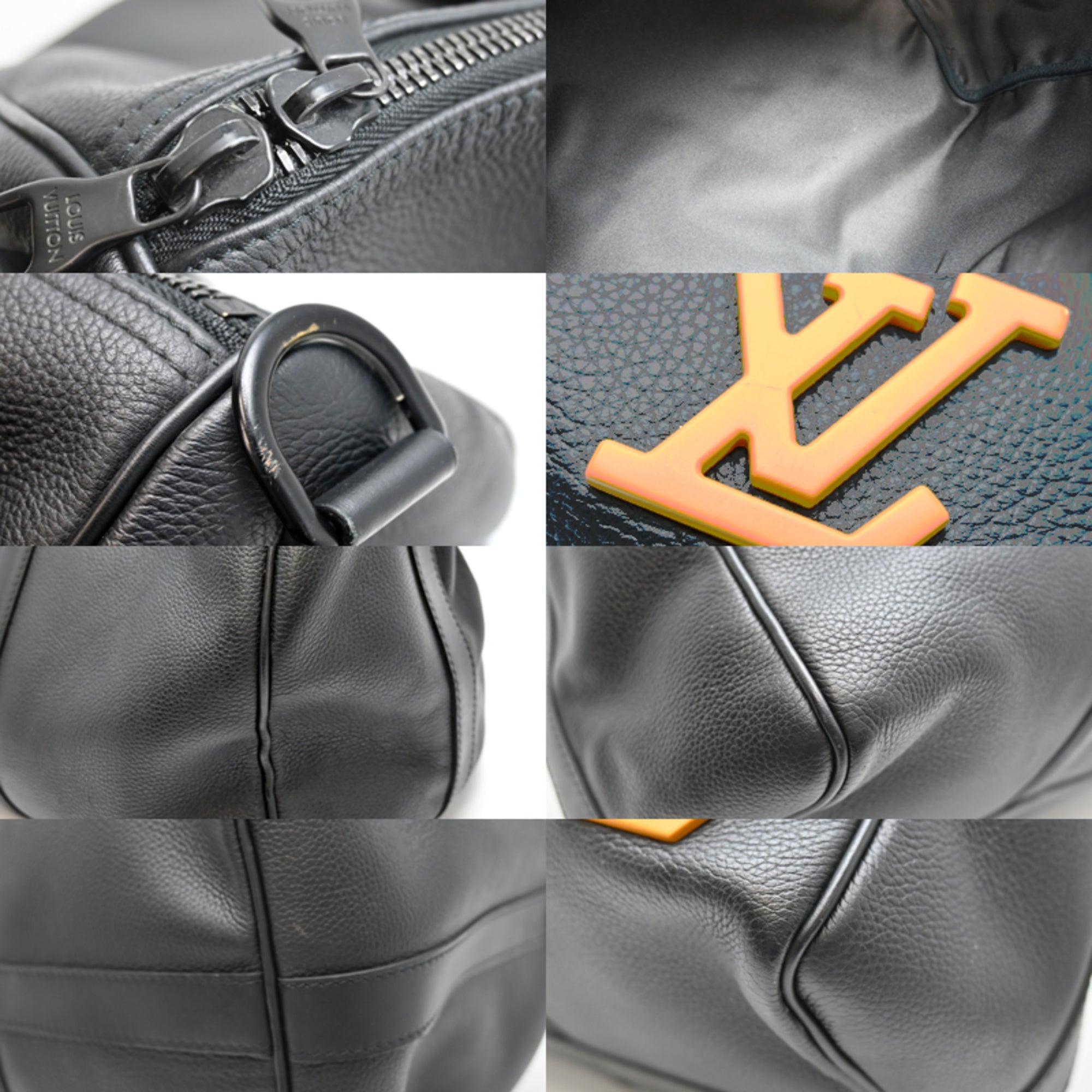 Louis Vuitton Black Noir Leather Damier Canvas Boston Bag (Pre-Owned)