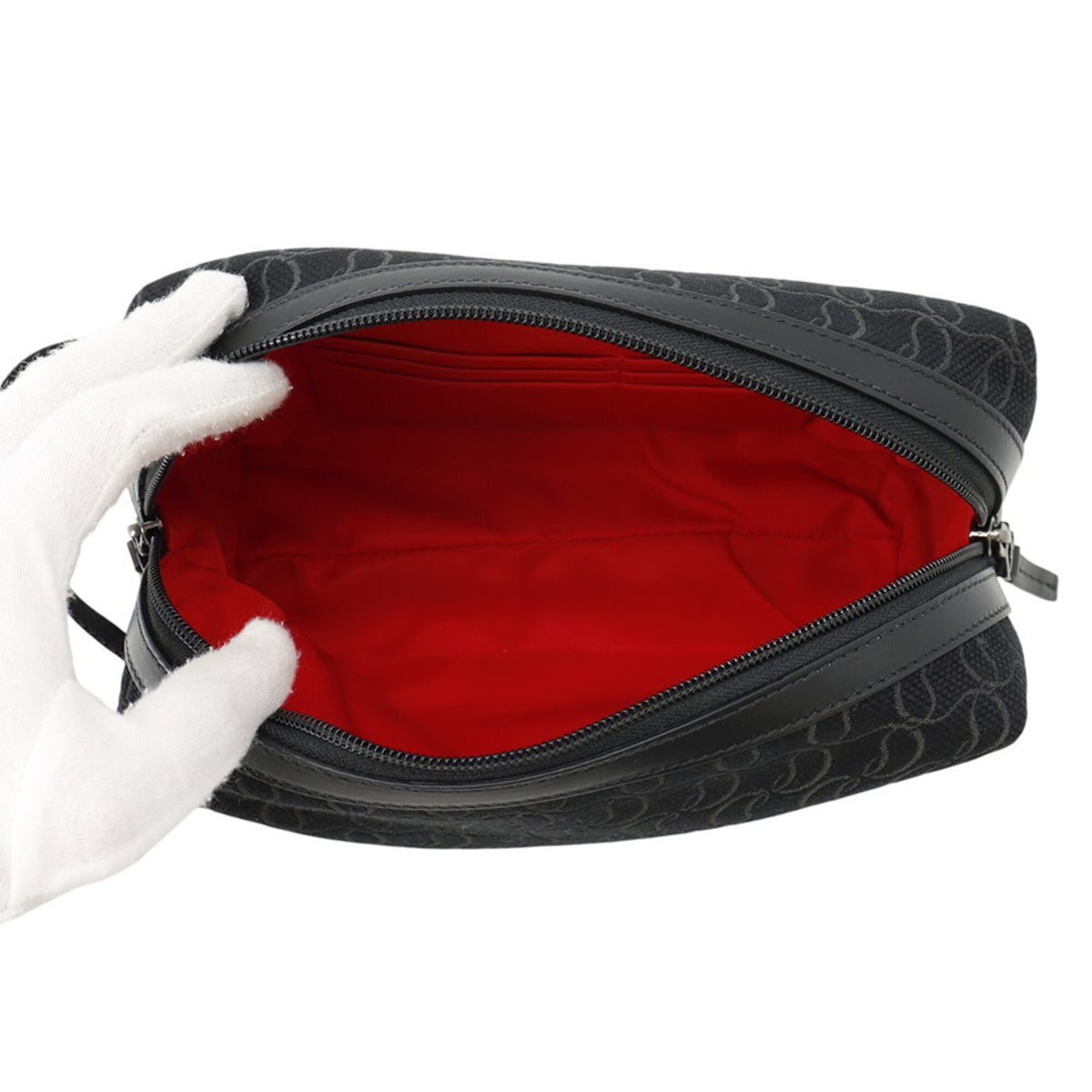 Christian Louboutin Black Canvas Leather Clutch Bag Handbag (Pre-Owned)