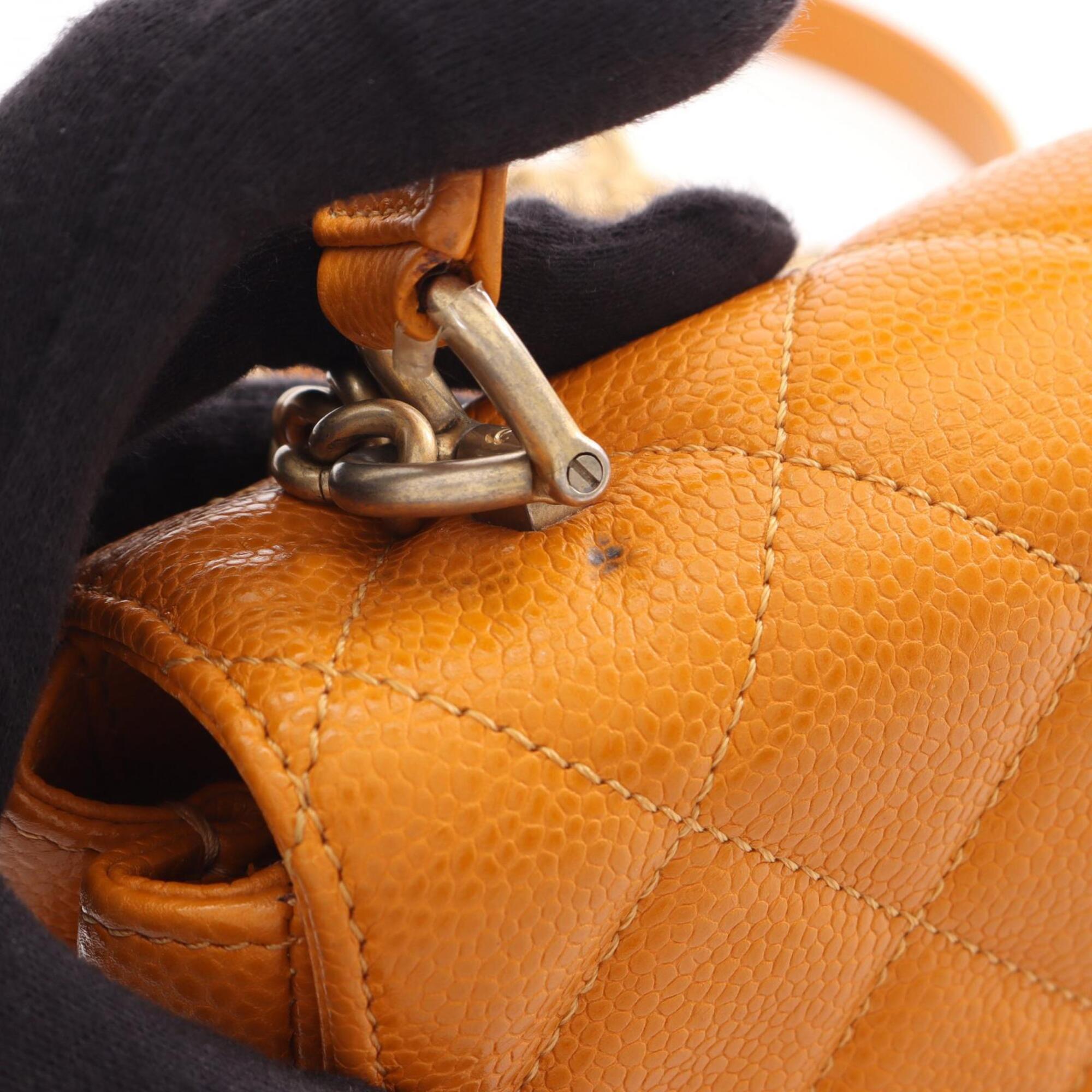 Chanel Orange Grained Calfskin Handbag Shoulder Bag (Pre-Owned)