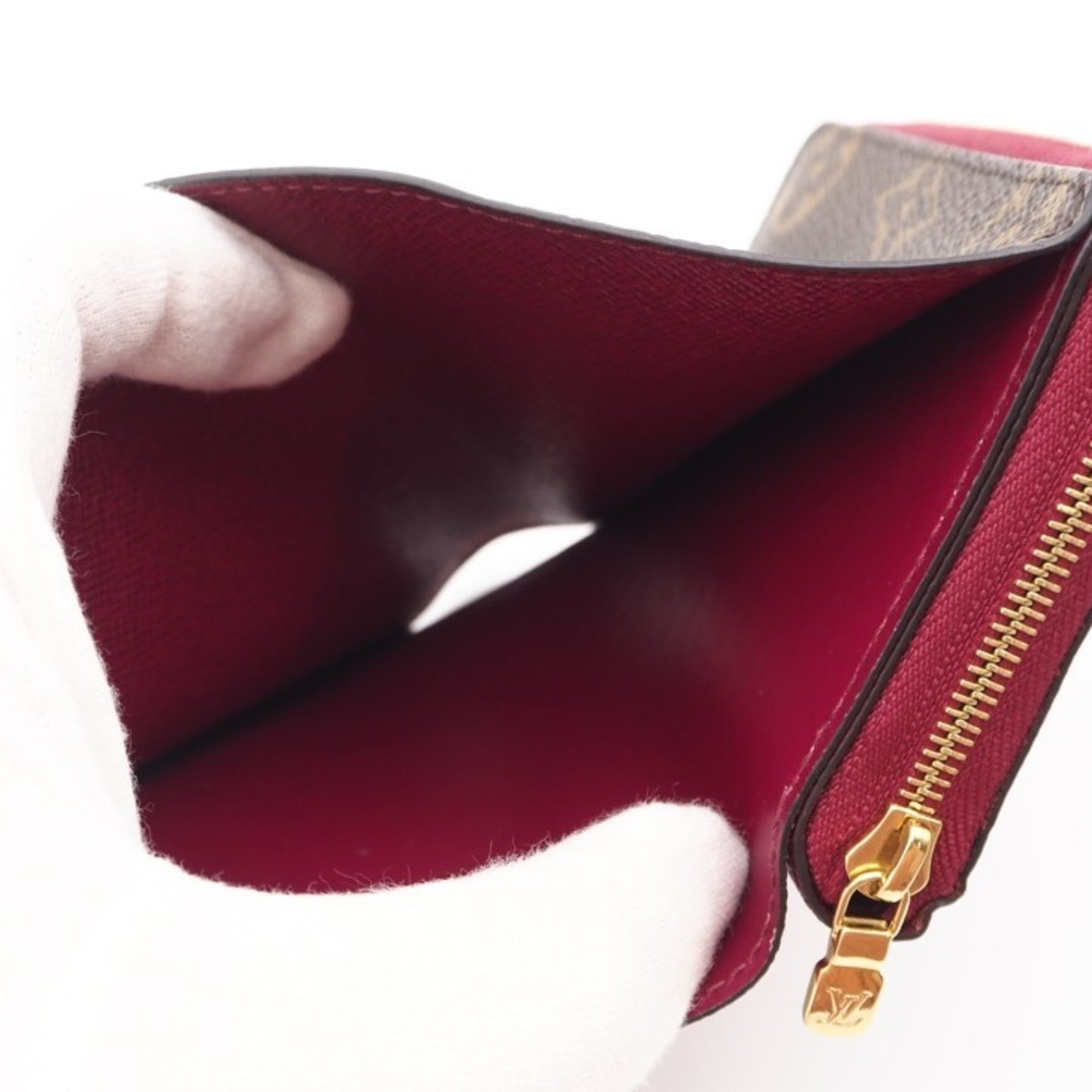 Louis Vuitton Monogram Brown Fuchsia Red Color Coated Canvas Wallet (Bi-Fold) (Pre-Owned)