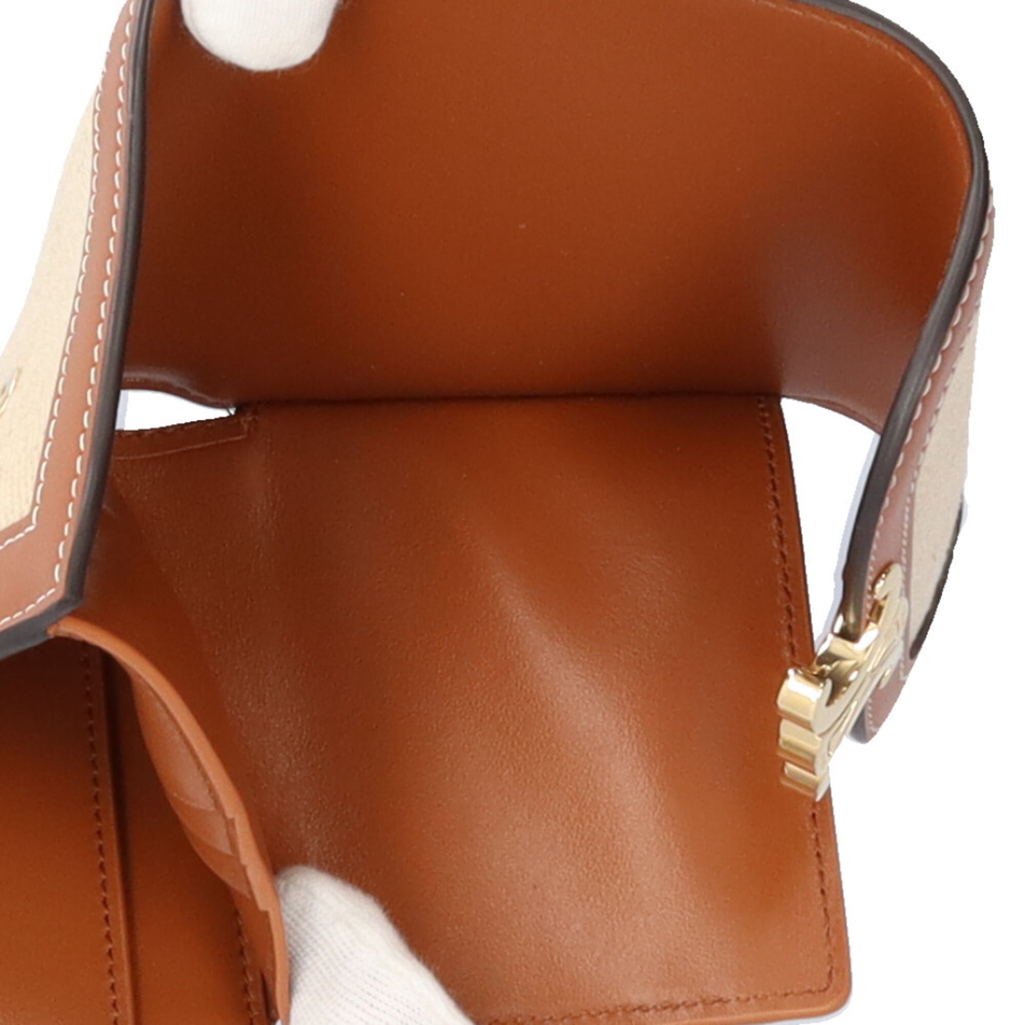 Celine Beige Brown Canvas Leather Wallet (Tri-Fold) (Pre-Owned)