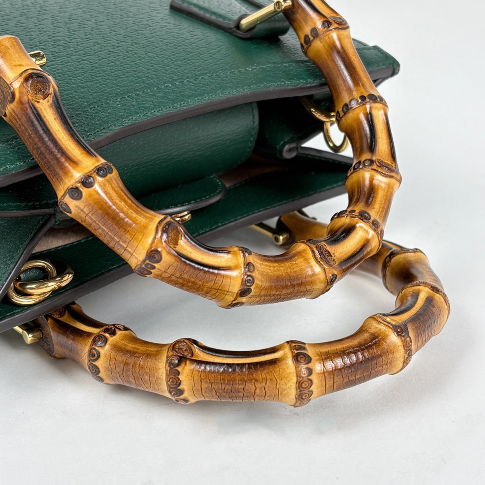 Gucci Bamboo Green Leather Tote Bag (Pre-Owned)