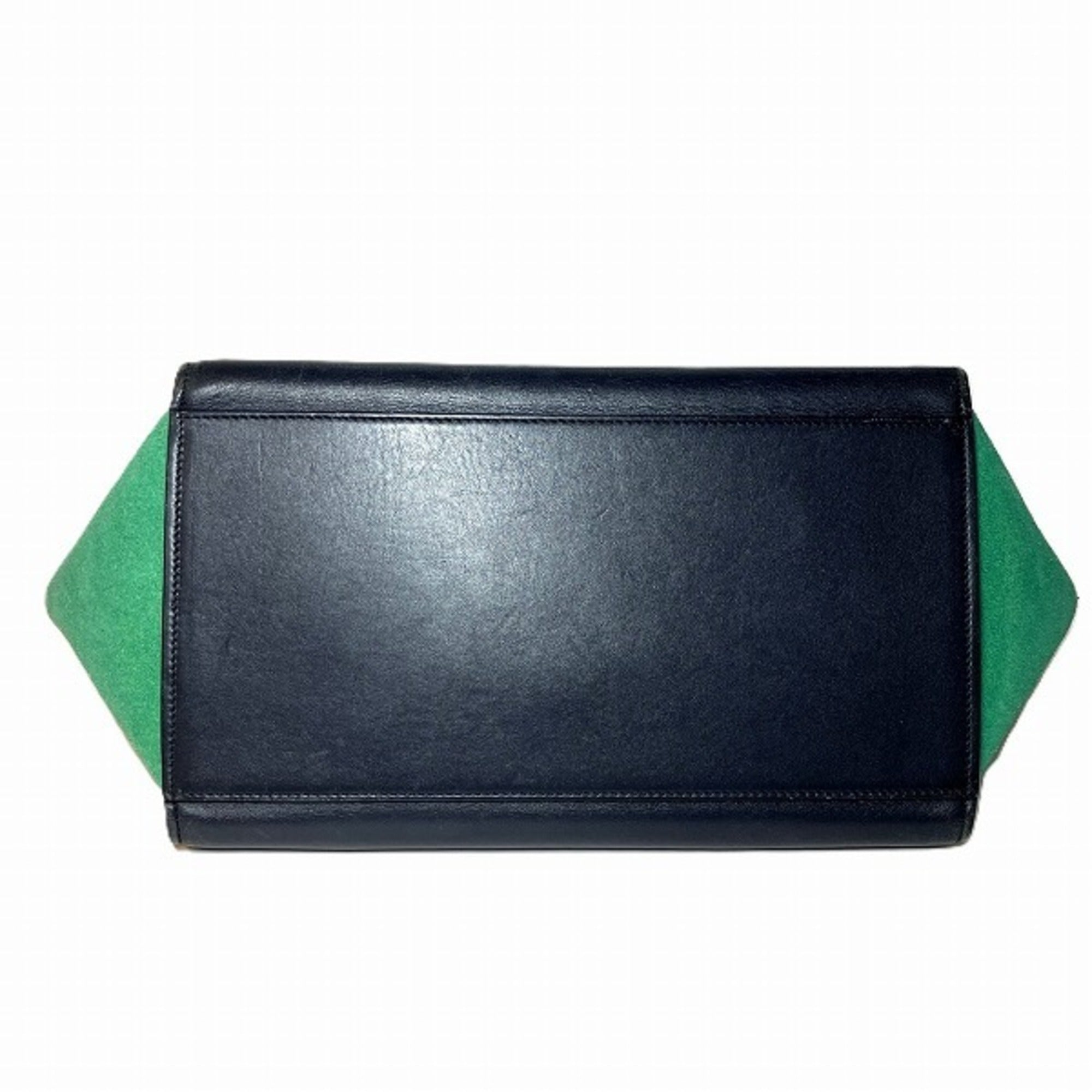 Celine Green Navy Leather Suede Handbag Shoulder Bag (Pre-Owned)