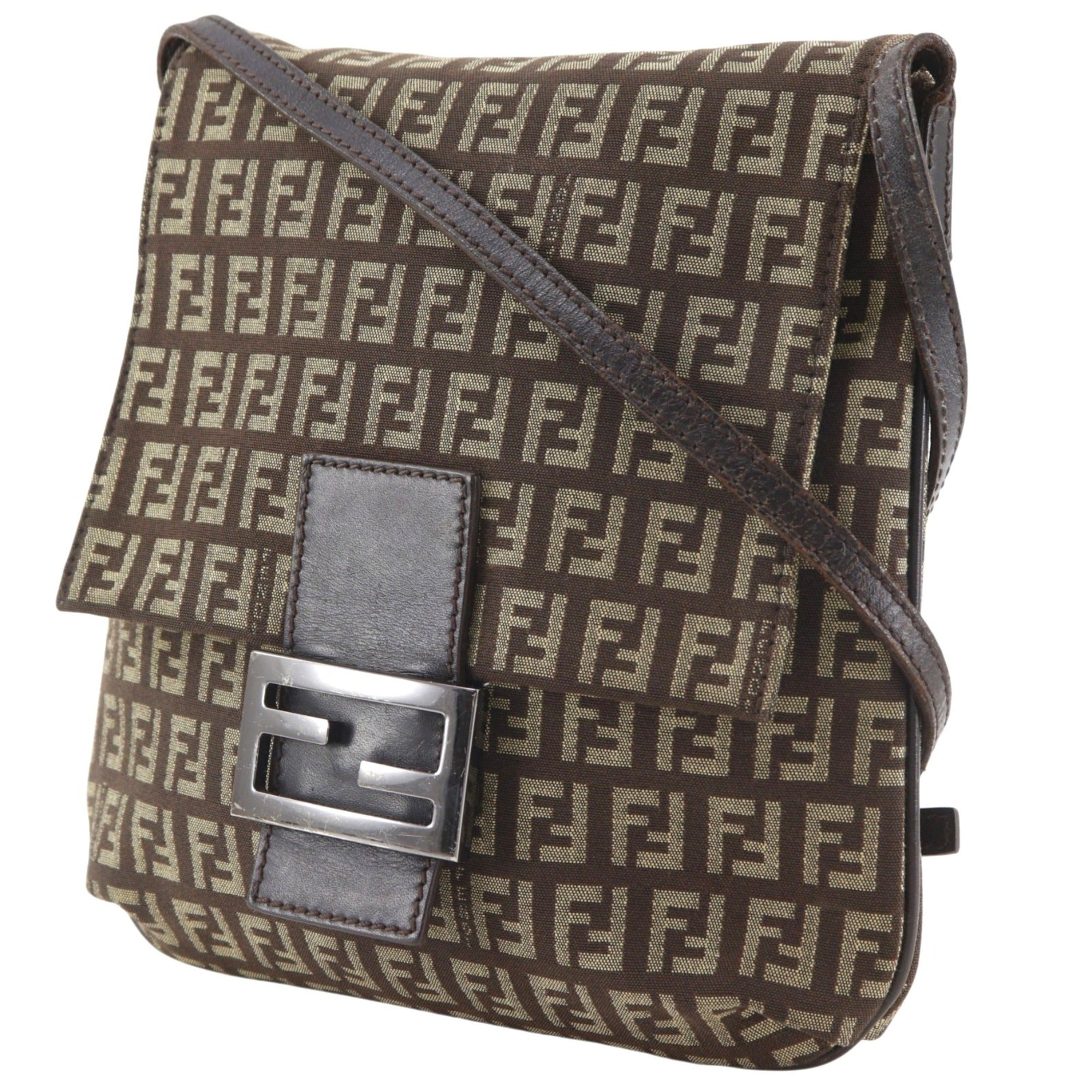 Fendi Brown Zucchino Canvas Shoulder Bag (Pre-Owned)