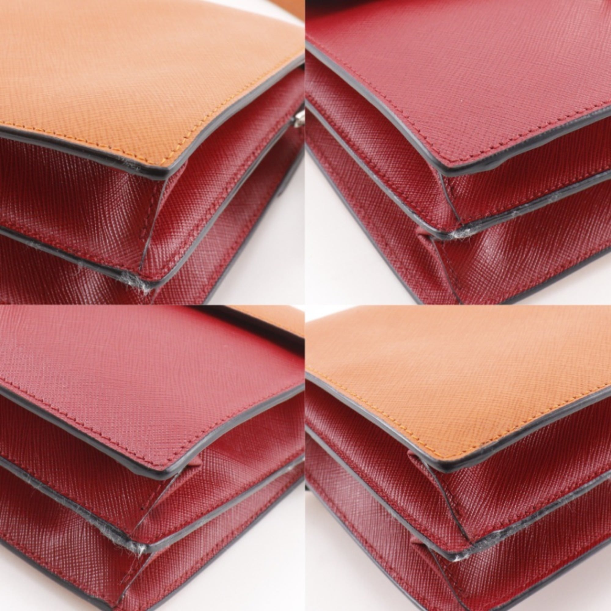 Prada Saffiano Orange Red Color Saffiano Clutch Bag Shoulder Bag (Pre-Owned)