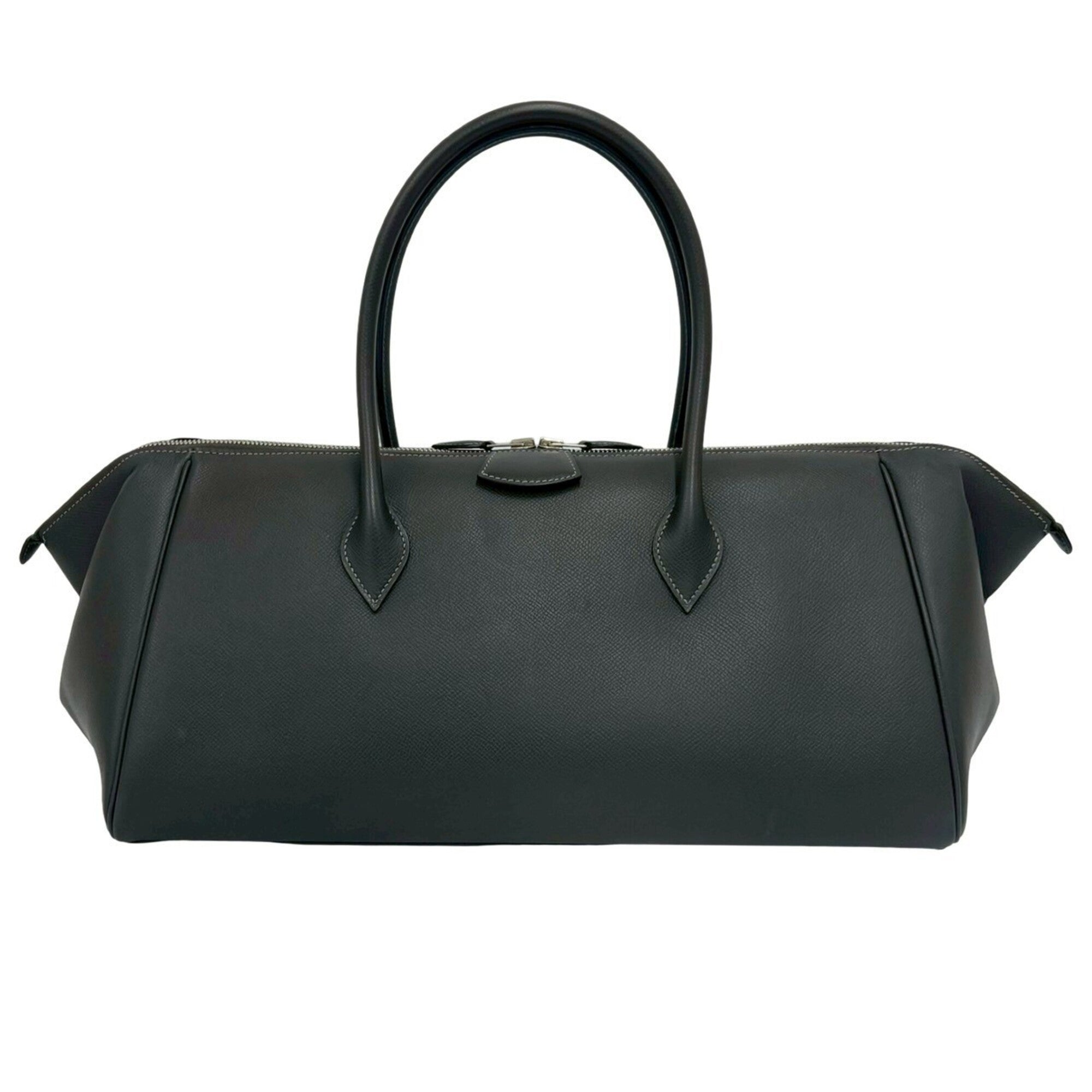 Hermes Gray Epsom Leather Boston Bag Handbag (Pre-Owned)