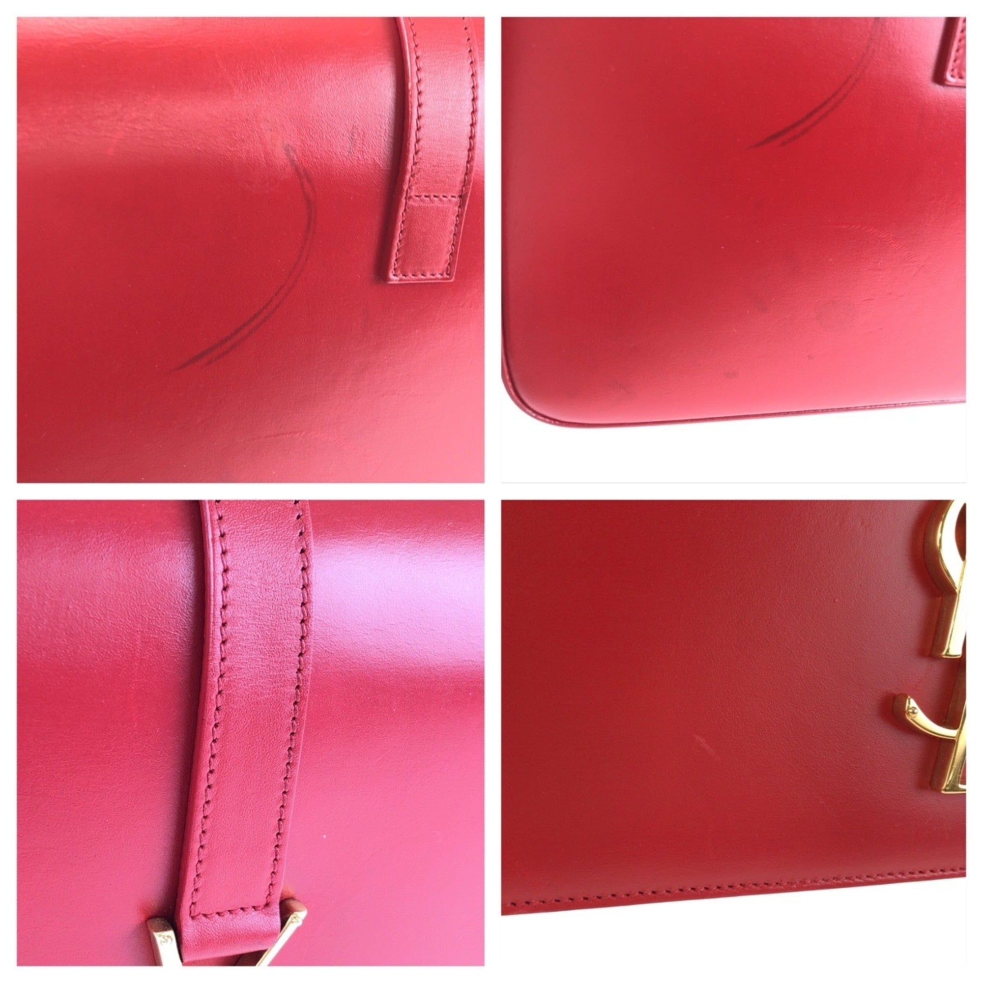 Saint Laurent Red Color Leather Pochette Shoulder Bag (Pre-Owned)