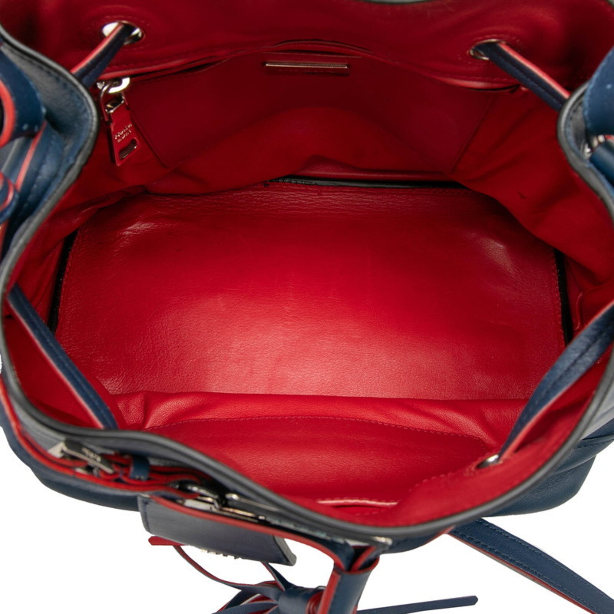 Prada Navy Red Color Leather Handbag Shoulder Bag (Pre-Owned)