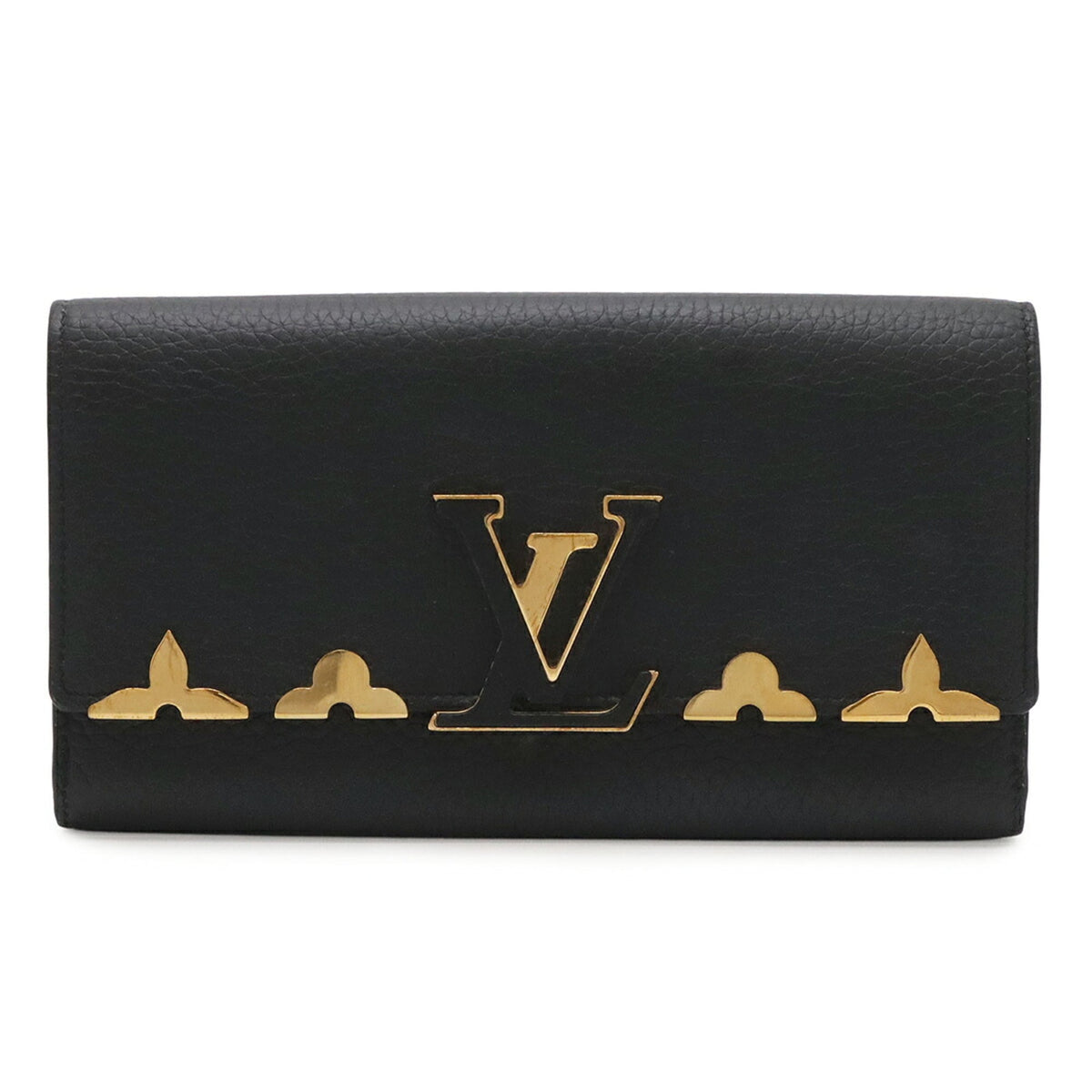 Louis Vuitton Black Noir Leather Long Wallet (Bi-Fold) (Pre-Owned)