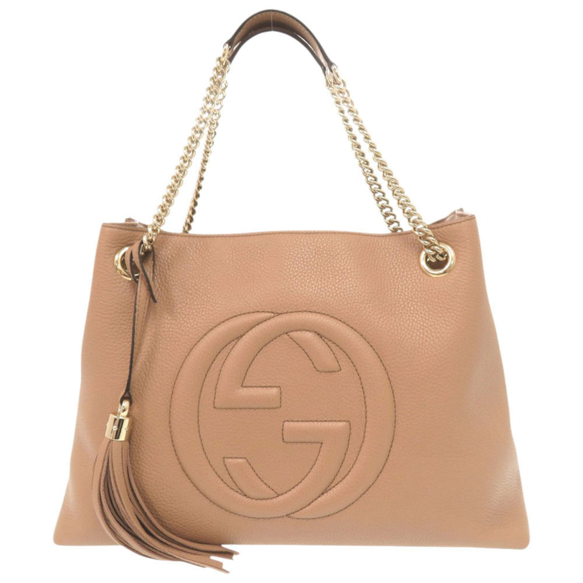 Gucci Beige Leather Shoulder Bag Tote Bag (Pre-Owned)