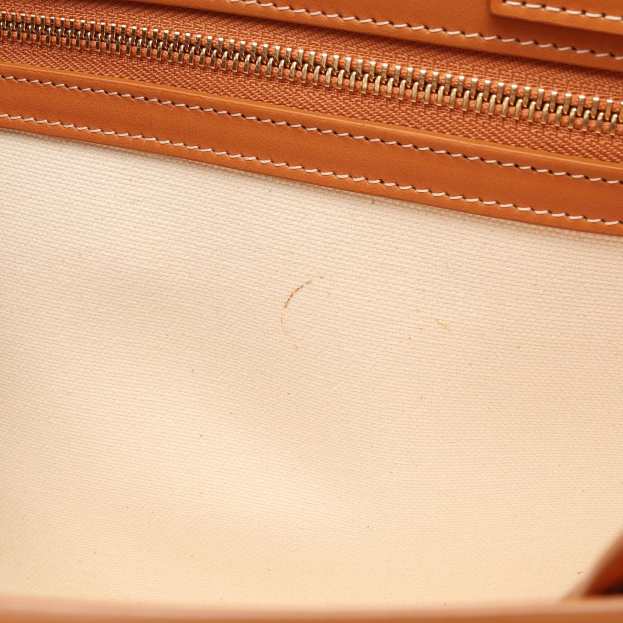 Celine Brown White Canvas Leather Handbag Tote Bag (Pre-Owned)