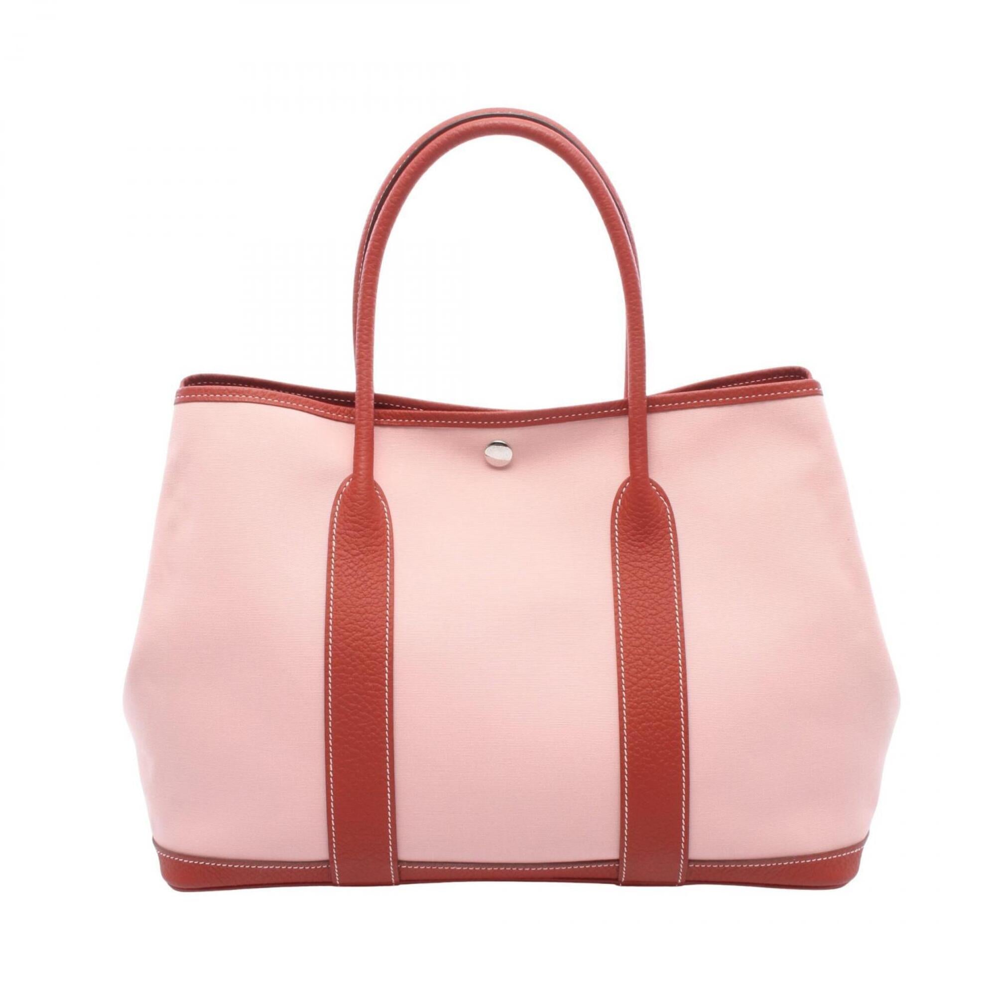 Hermes Pink Red Color Canvas Toile Officier Handbag Tote Bag (Pre-Owned)