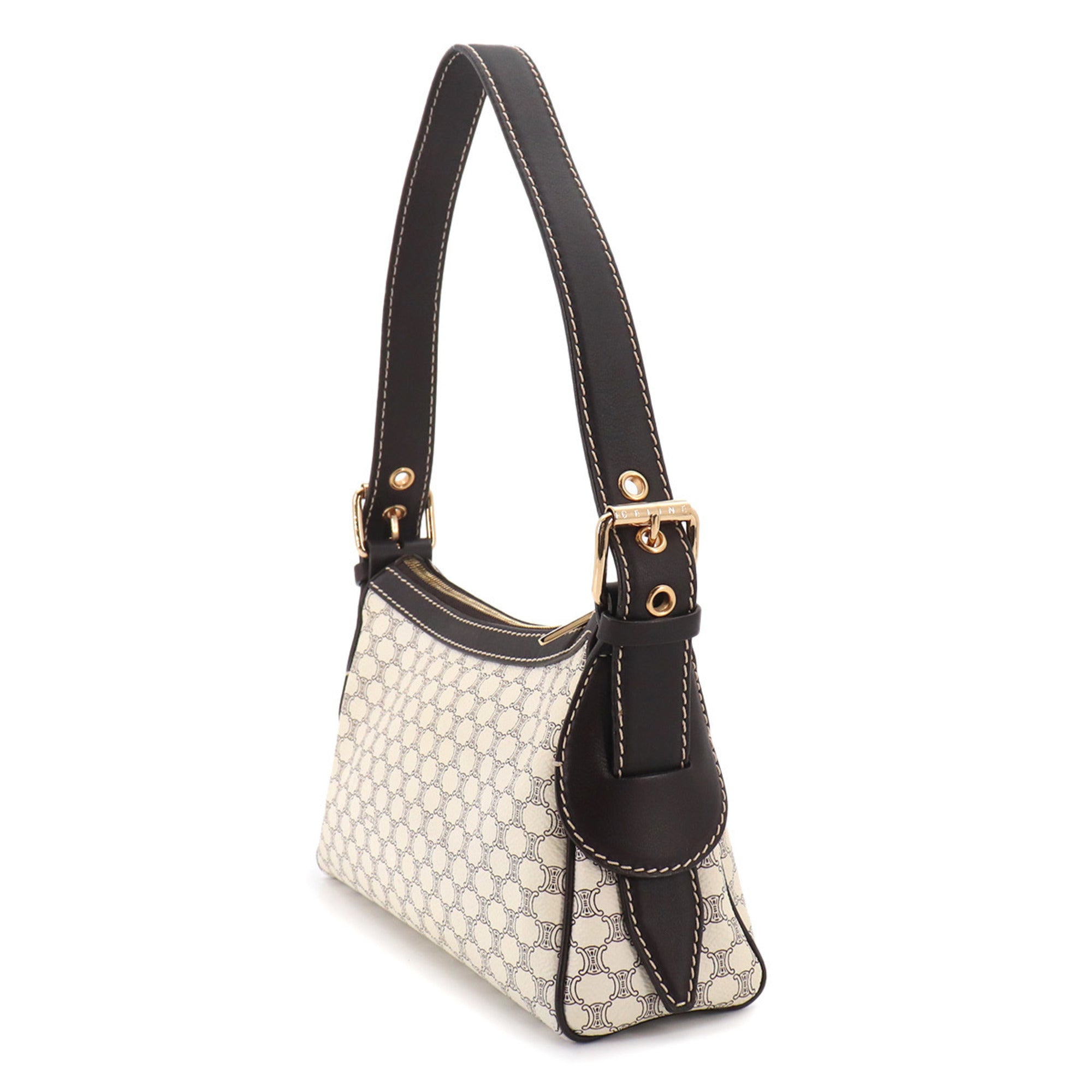 Celine Brown White Pvc Leather Handbag Shoulder Bag (Pre-Owned)