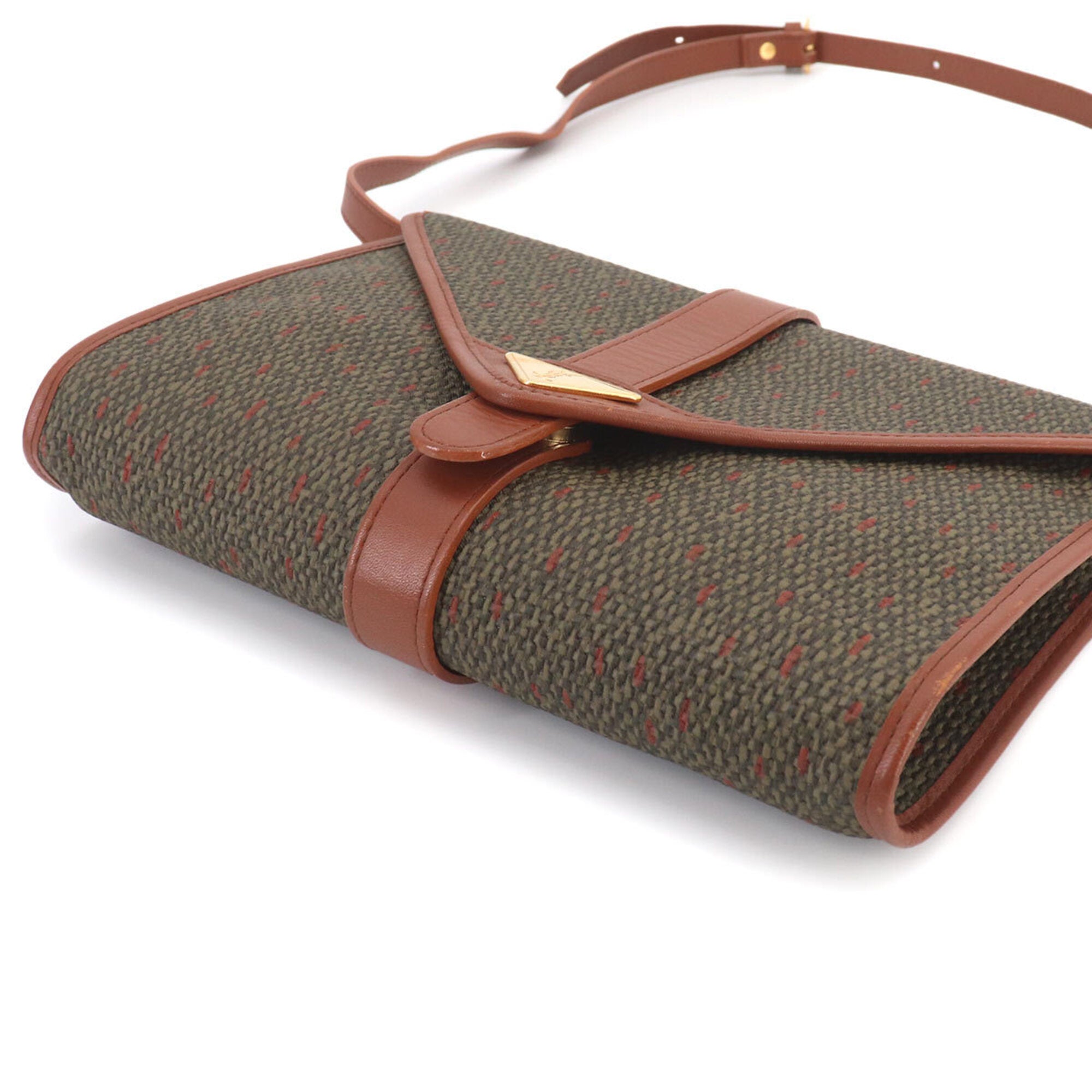 Yves Saint Laurent Brown Green Pvc Leather Handbag Shoulder Bag (Pre-Owned)