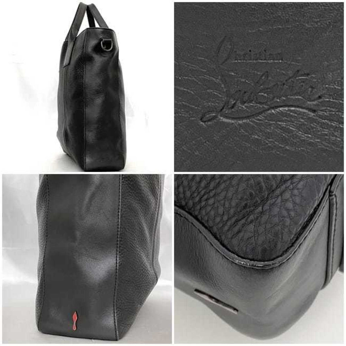 Christian Louboutin Black Red Color Leather Shoulder Bag Tote Bag (Pre-Owned)