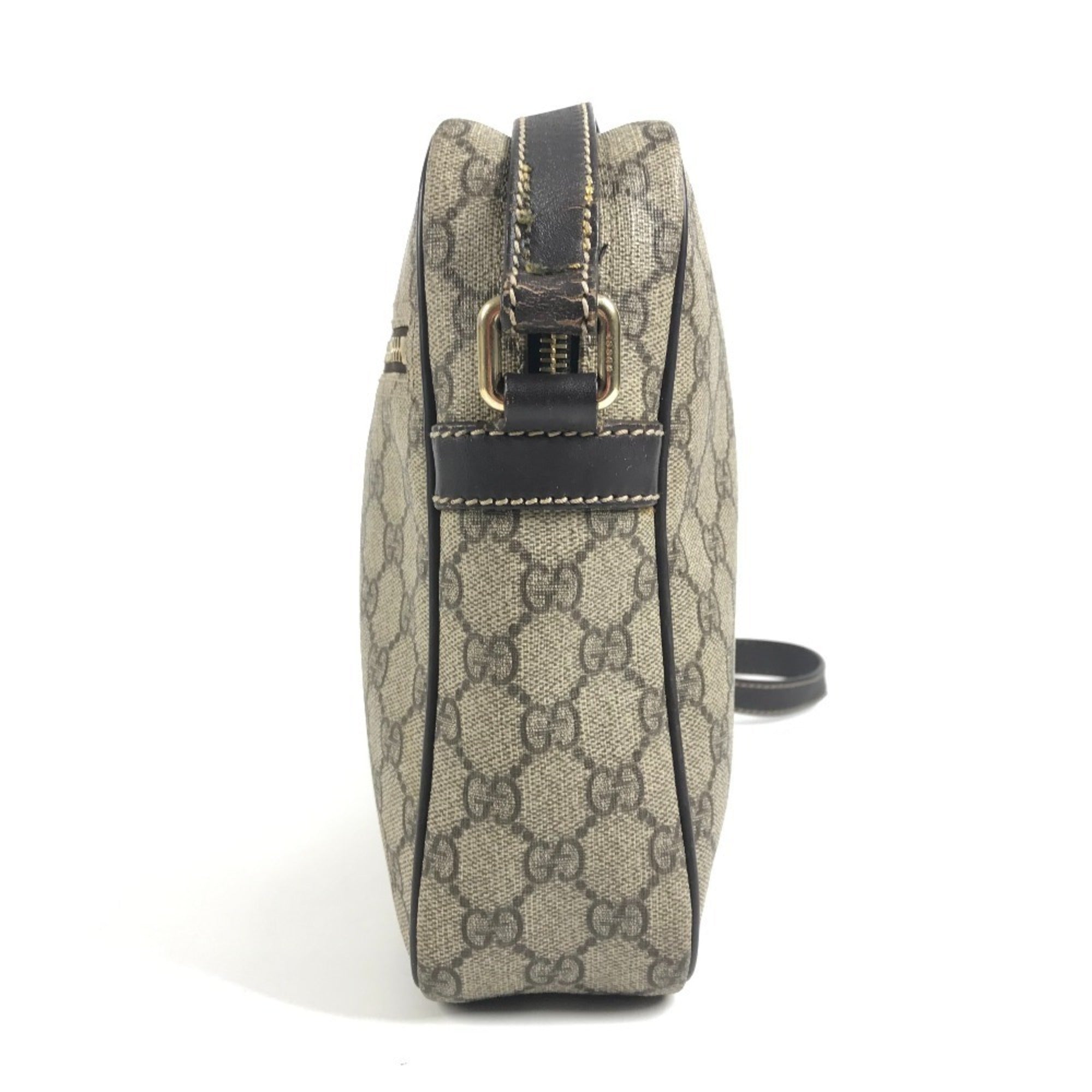 Gucci Beige Dark Brown Gg Supreme Canvas Leather Pochette Shoulder Bag (Pre-Owned)