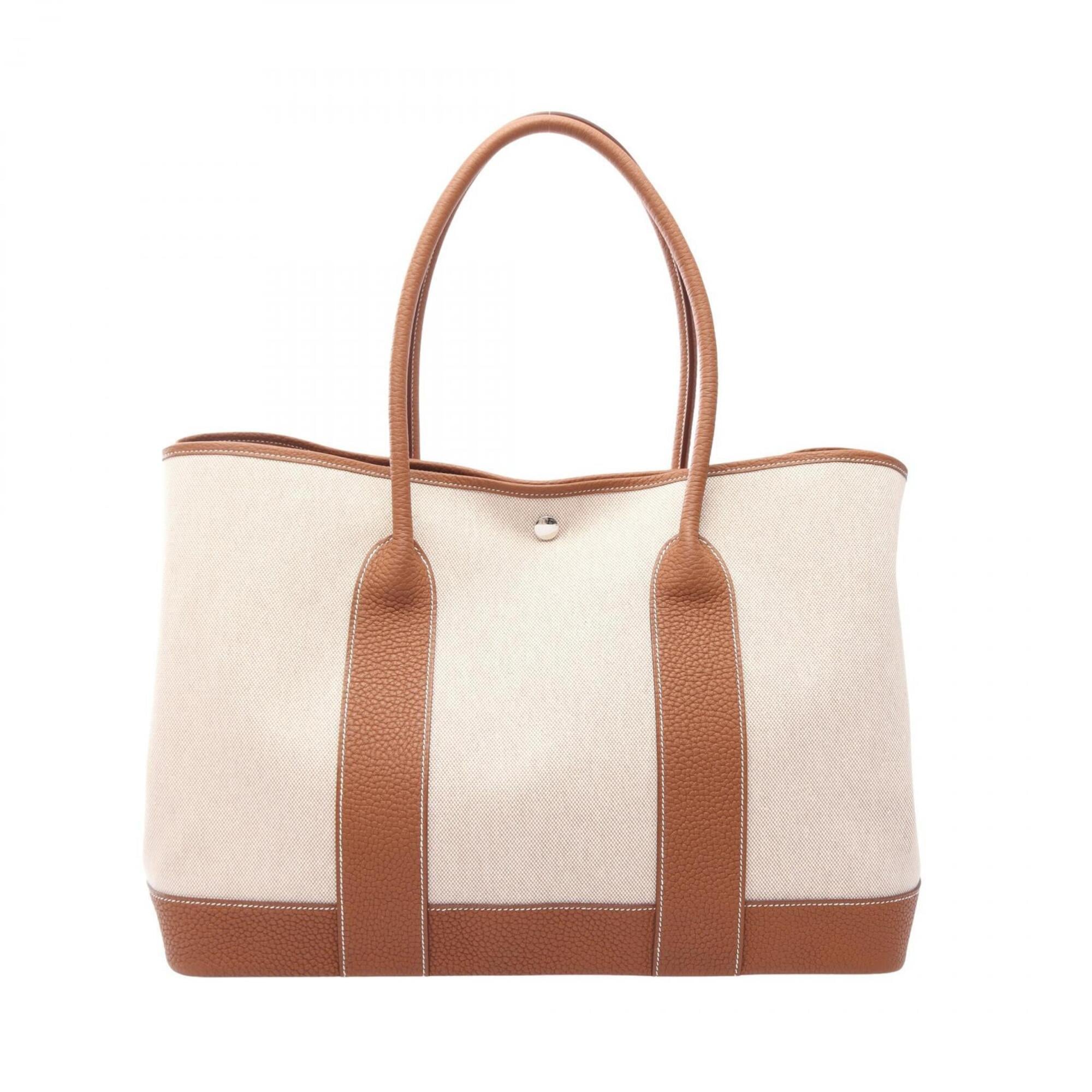 Hermes Brown Ecru Gold Ivory Toile H Canvas Leather Negonda Leather Handbag Tote Bag (Pre-Owned)