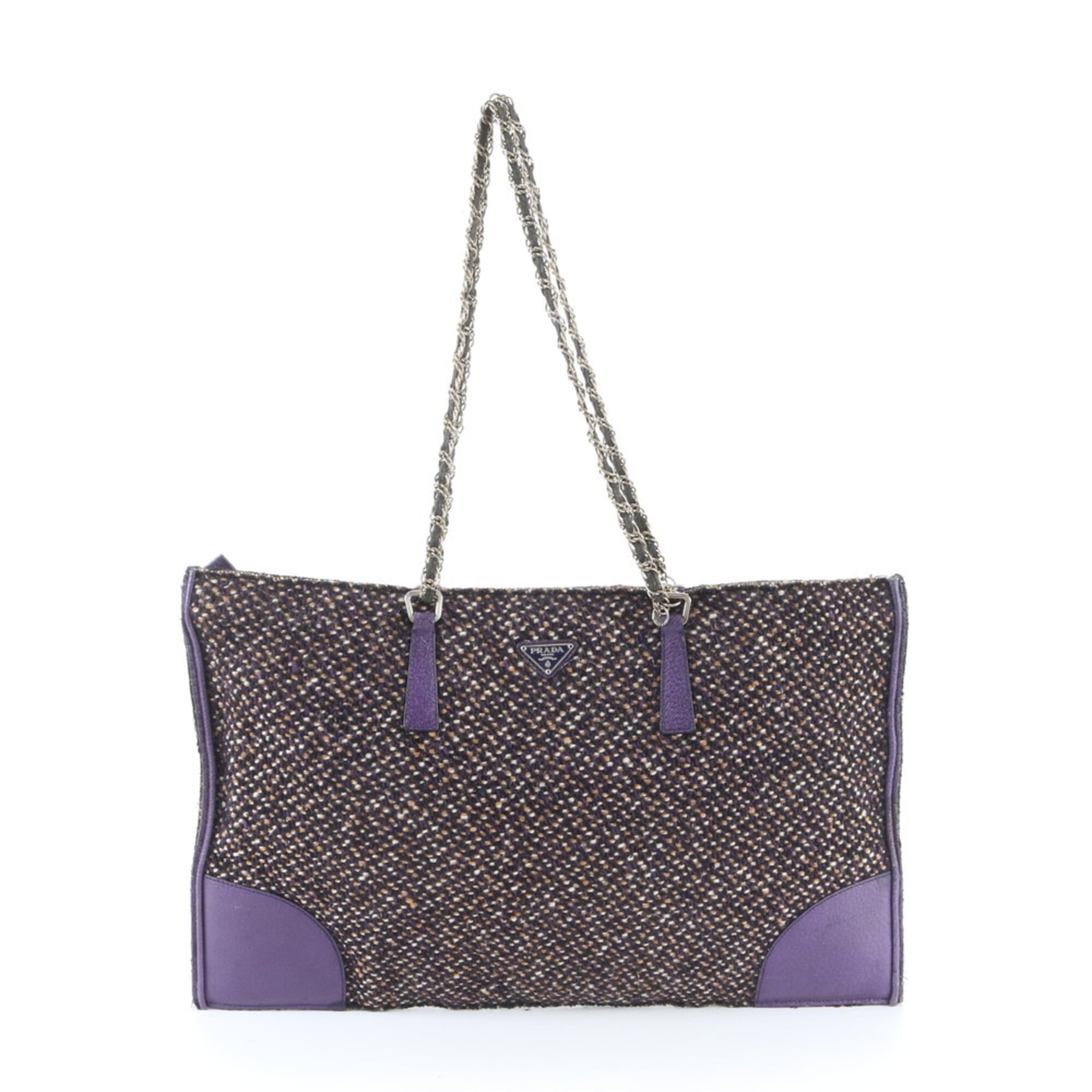 Prada Purple Canvas Leather Handbag Tote Bag (Pre-Owned)
