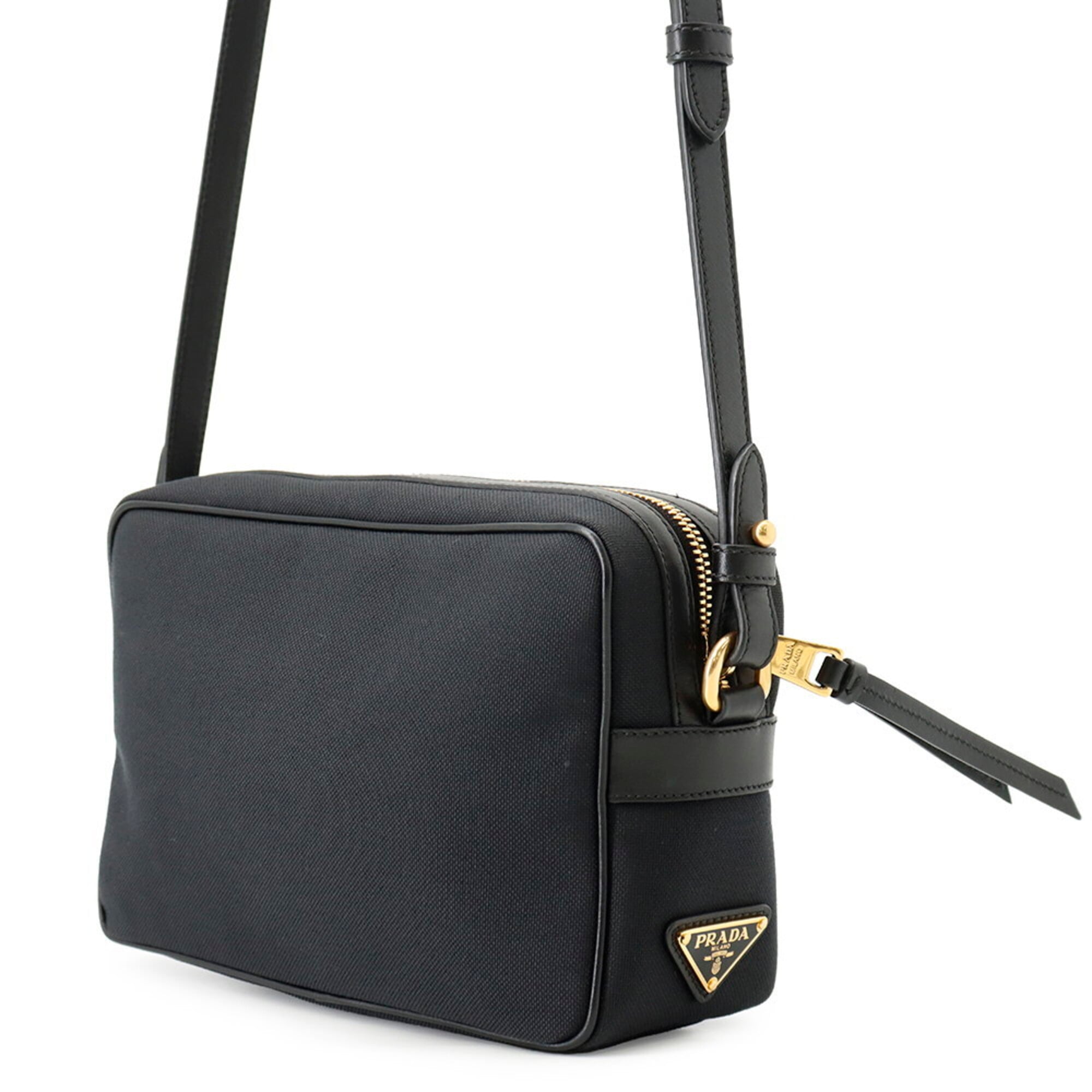 Prada Black Canvas Leather Handbag Shoulder Bag (Pre-Owned)