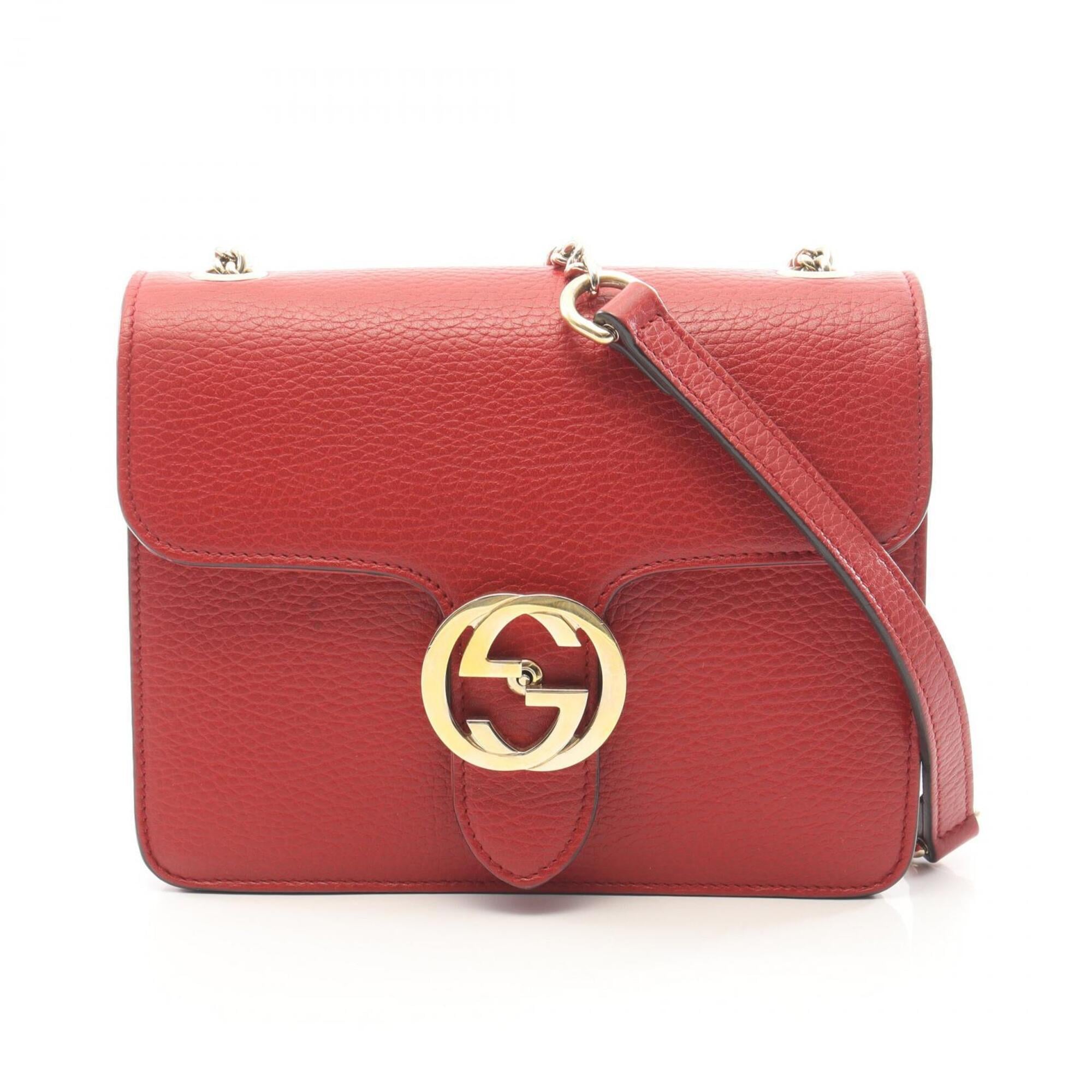 Gucci Red Color Leather Handbag Shoulder Bag (Pre-Owned)