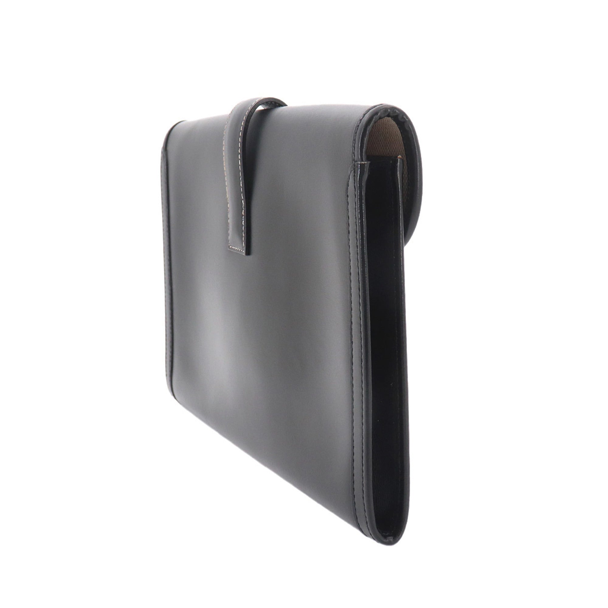 Hermes Jige Black Box Calf Leather Clutch Bag Handbag (Pre-Owned)
